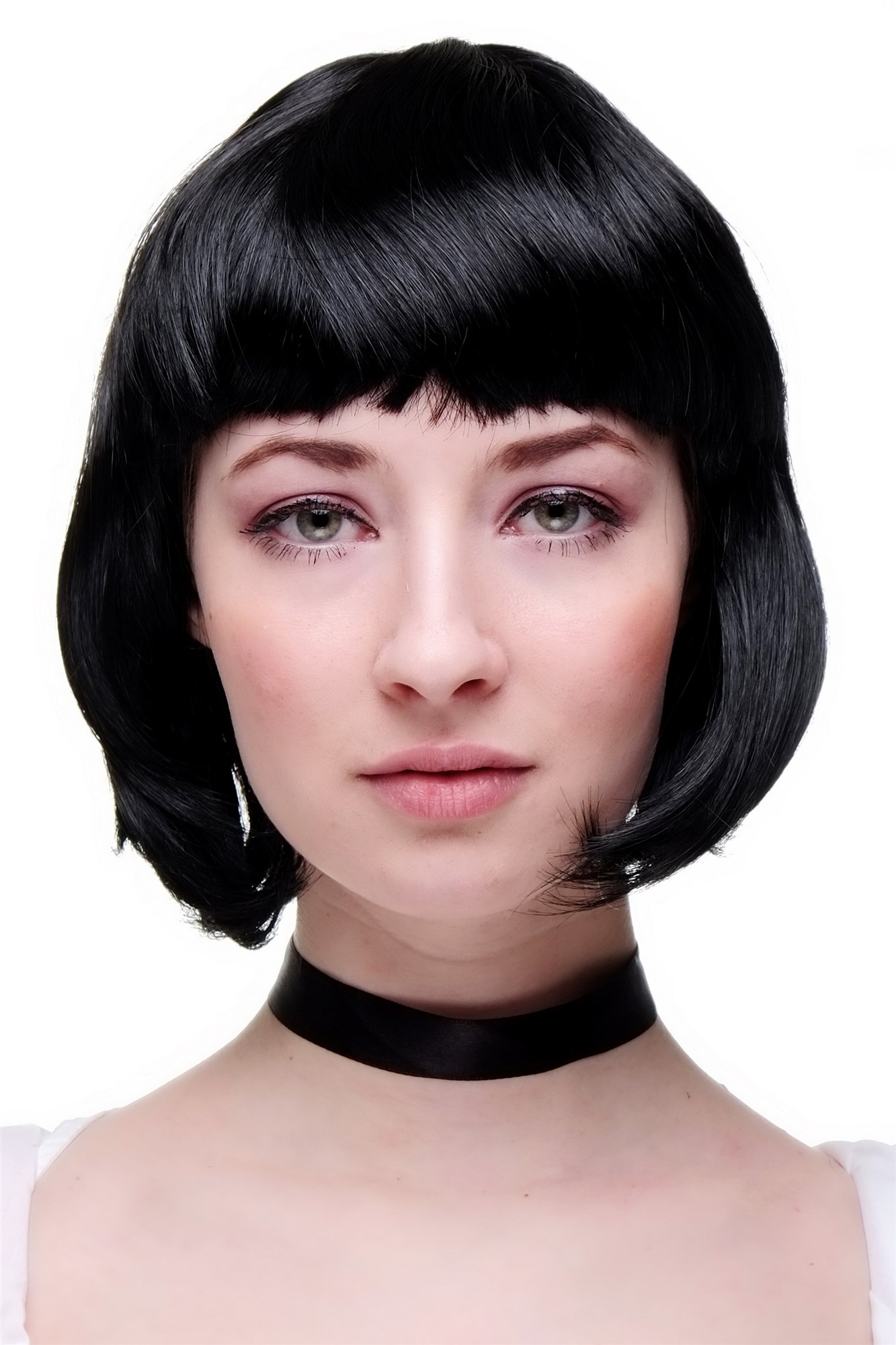 Party Halloween Disco lady women wig Bob fringe bangs short sexy black PW0114, front view, WIG ME UP: Your Perücken Online Shop Party Wig, Ladies, Black, straight, short