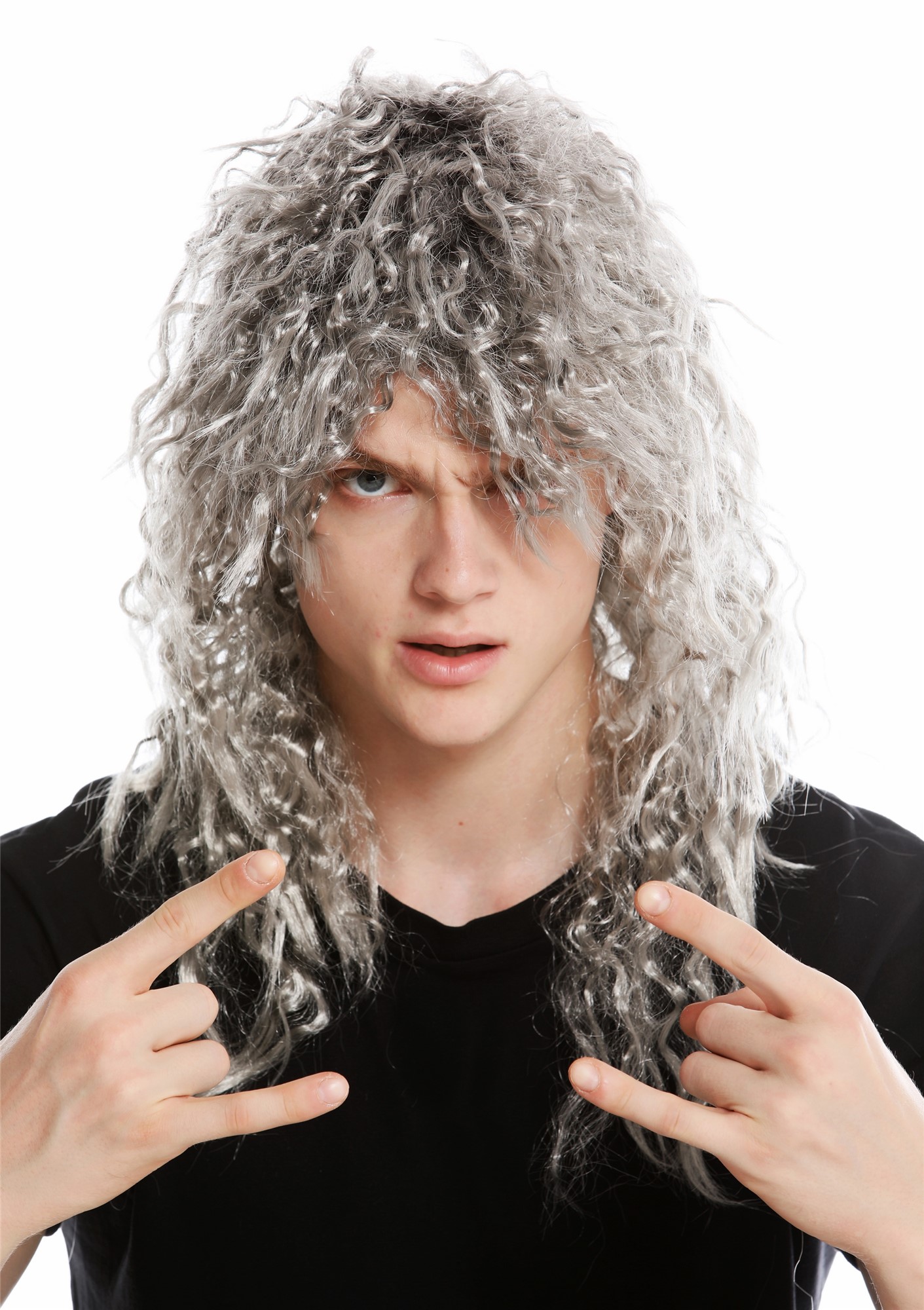 Wig women men wild grey mane curls volume old grey football player mullet 90750, view 2, WIG ME UP: Your Perücken Online Shop Party Wig, Unisex, Grey, curled, short