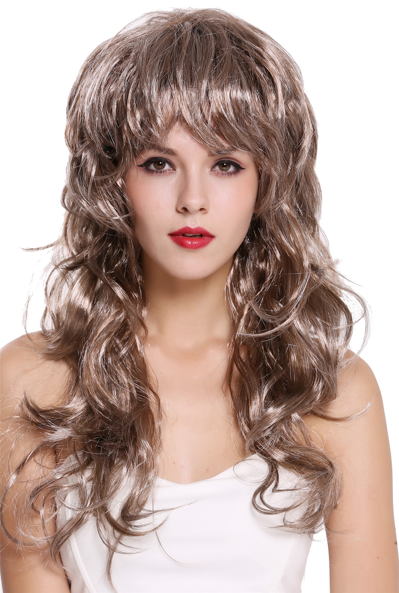 günstige Party Perücke, Perücke Wild Voluminös 80er Diva Braun Grau DH6184-ZA6A/ZA63, Vorderansicht, WIG ME UP: Ihr Perücken Online Shop wellige Party Perücke Braun lange Haare für Damen