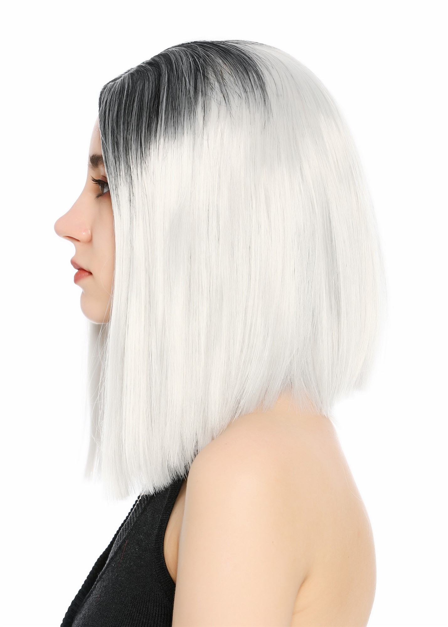 Perücke Damen Mittelscheitel schulterlang glatt Ombre Schwarz Hellgrau GFW4029S-silvergray+1B