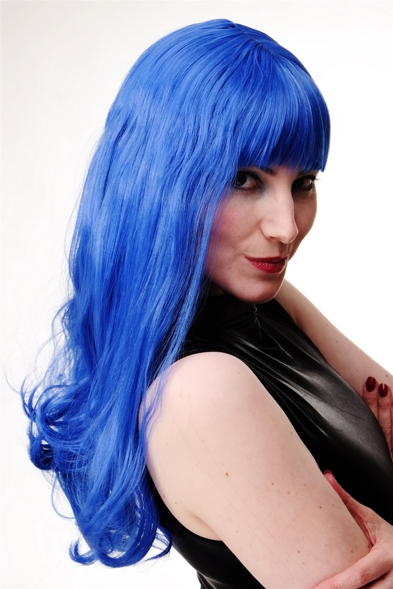 günstige Party Perücke, Perücke Katy Blau Pony Lang lockig Disco WIG021-BLUE, Ansicht 3, WIG ME UP: Ihr Perücken Online Shop wellige Party Perücke Blau lange Haare für Damen