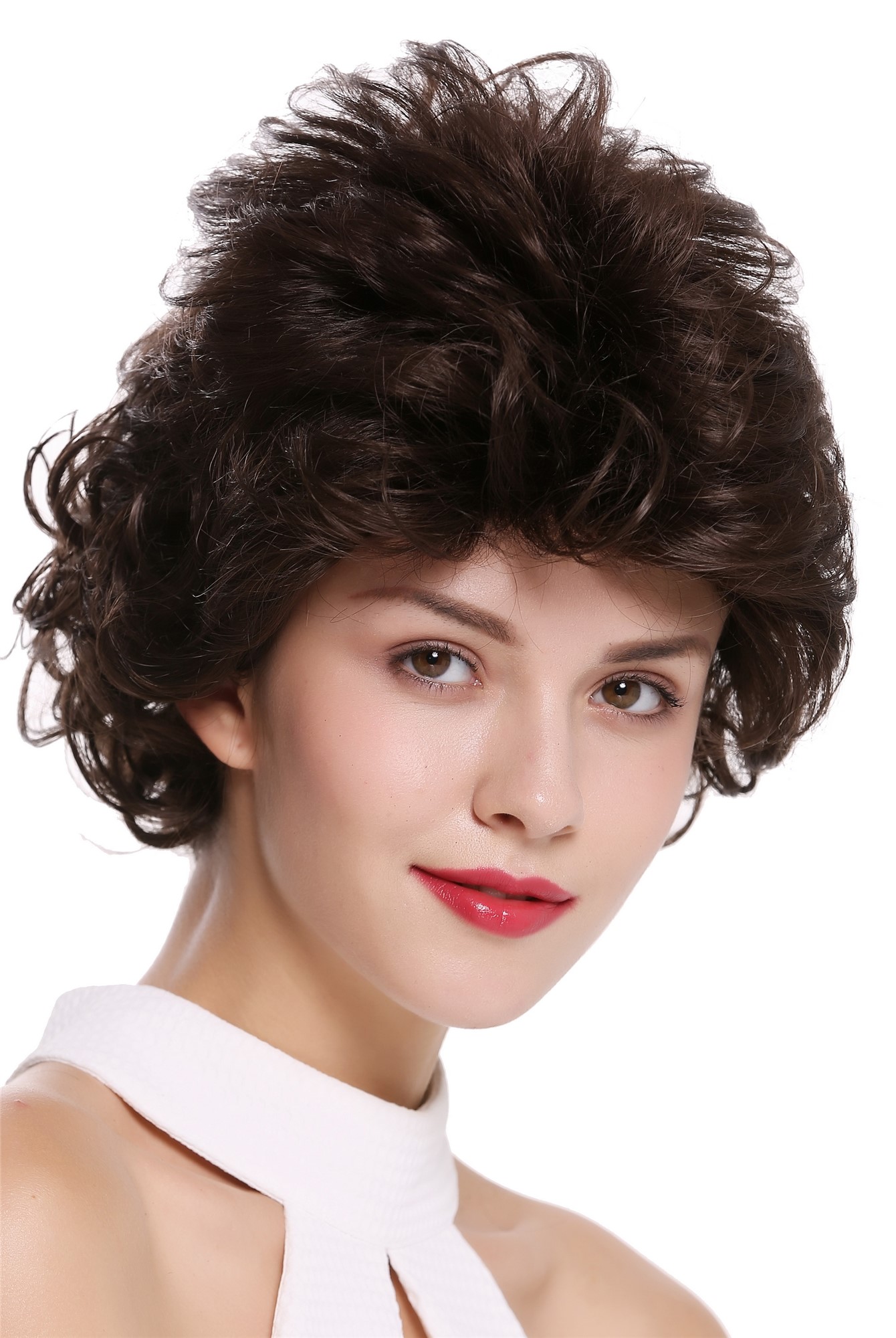 hochwertige Qualitätsperücken, Perücke kurz toupiert 80er Jahre Braun M-270-6, Ansicht 4, WIG ME UP: Ihr Perücken Online Shop wellige Tressen-Perücke Mittelbraun kurze Haare für Damen