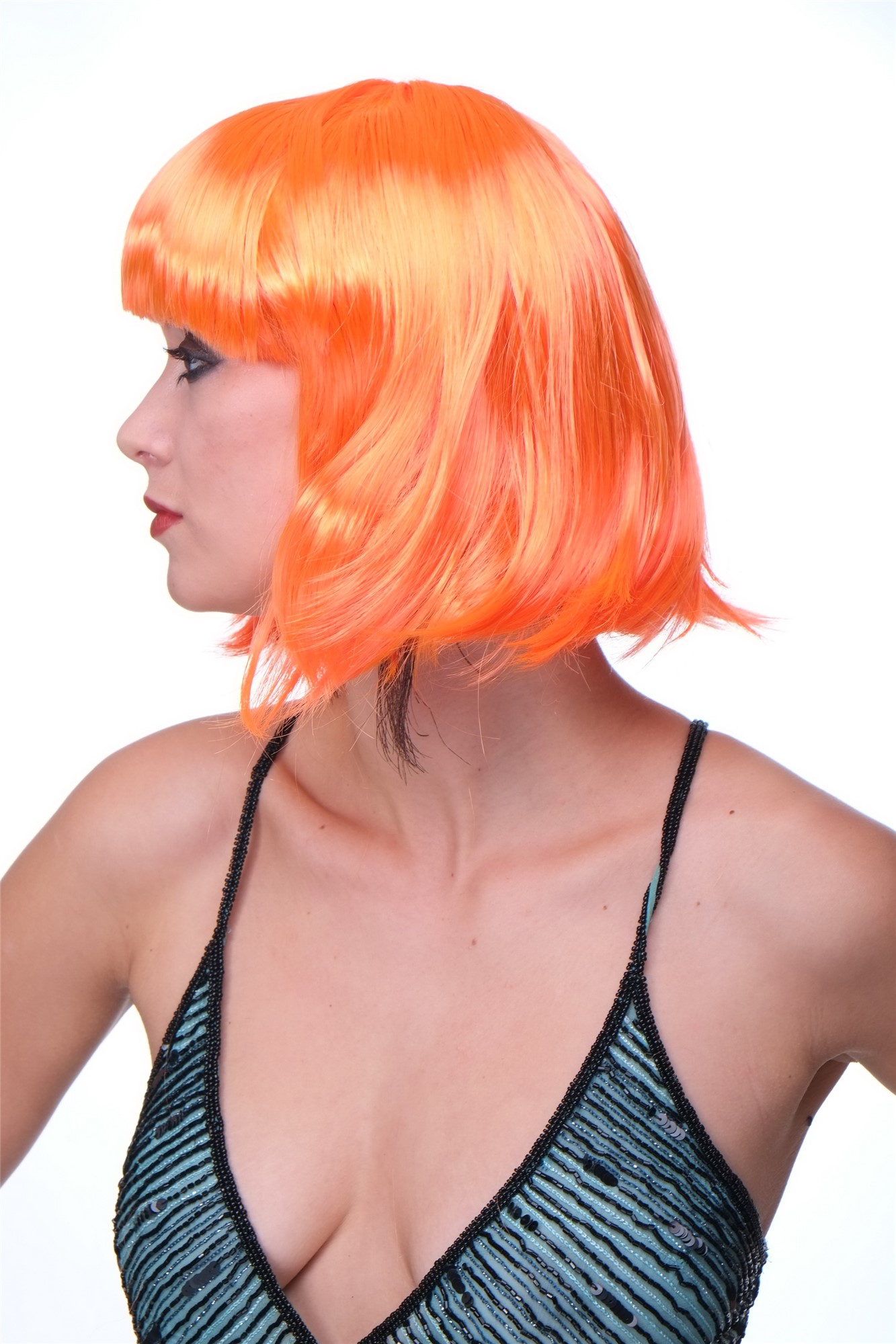Party Halloween Disco lady women wig Bob fringe bangs short sexy orange PW0114, view 3, WIG ME UP: Your Perücken Online Shop Party Wig, Ladies, neon orange, straight, short
