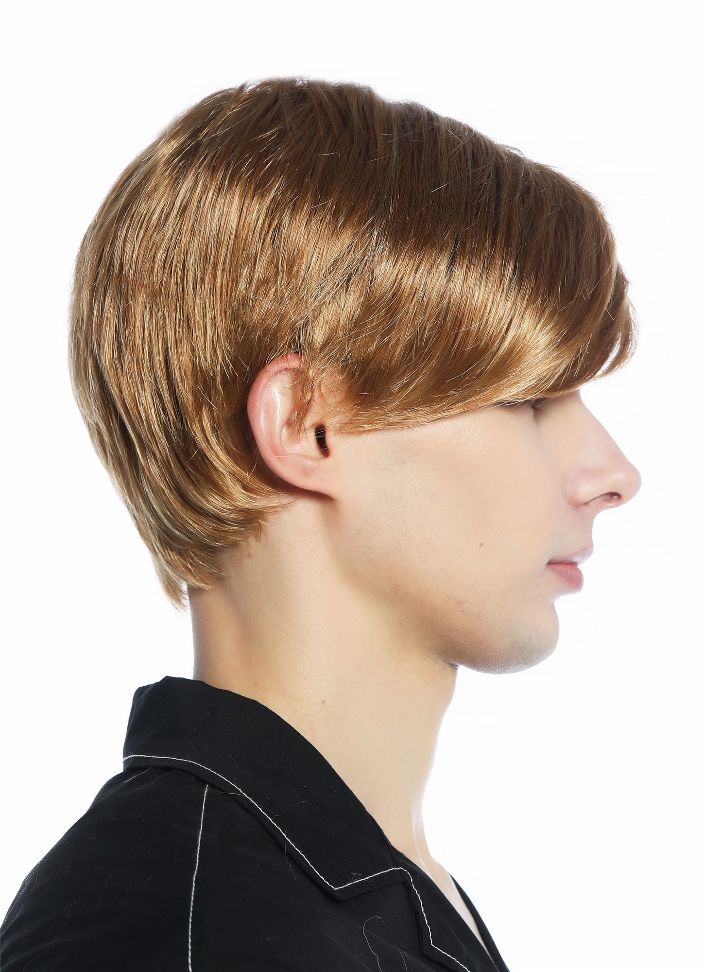 hochwertige Qualitätsperücken, Perücke Herren kurz glatt gescheitelt Scheitel Dunkelblond M230-19, Ansicht 5, WIG ME UP: Ihr Perücken Online Shop glatte Tressen-Perücke Dunkelblond kurze Haare für Herren