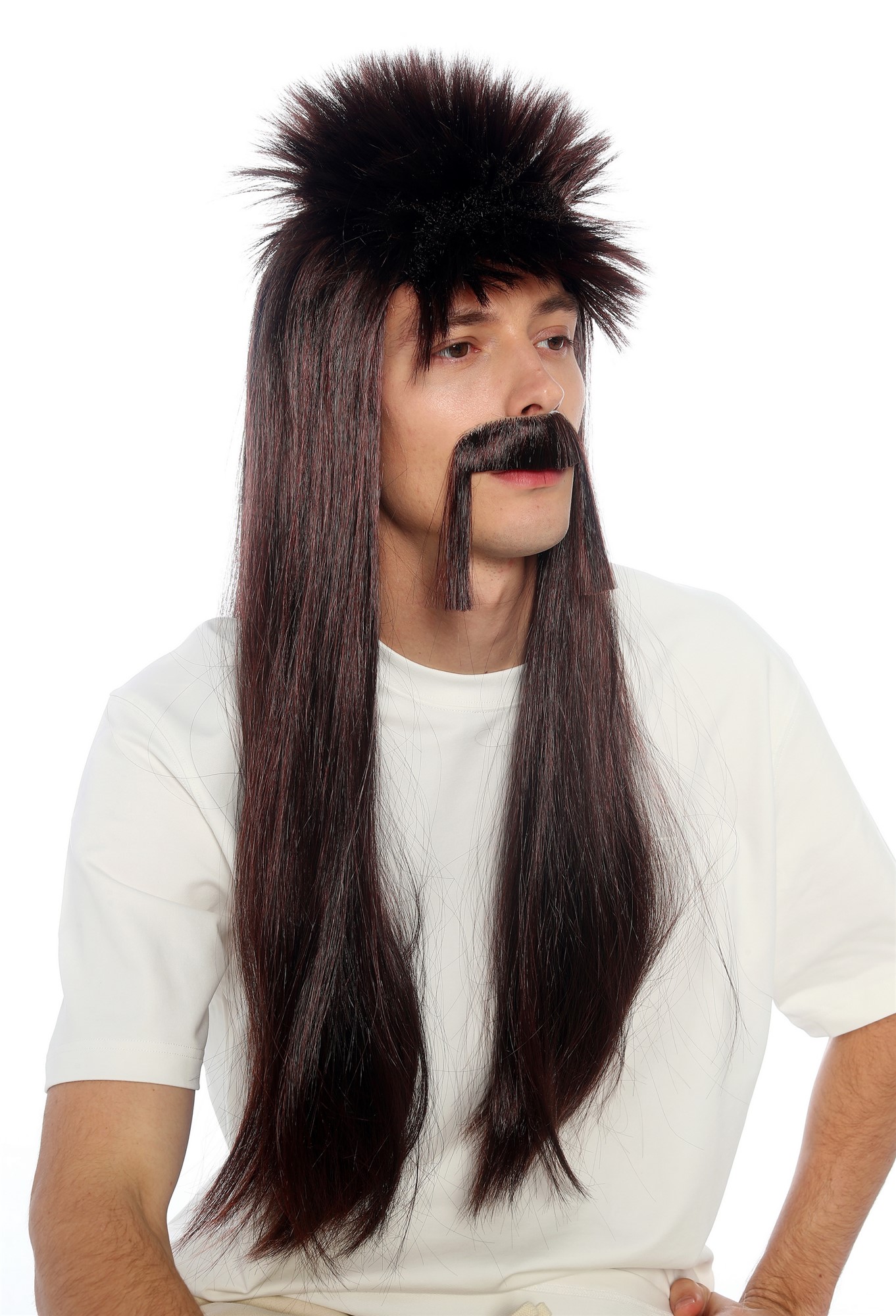 glatte Party-Perücke Kastanienbraun-Schwarz-Mix 70 cm lange Perücke für Herren