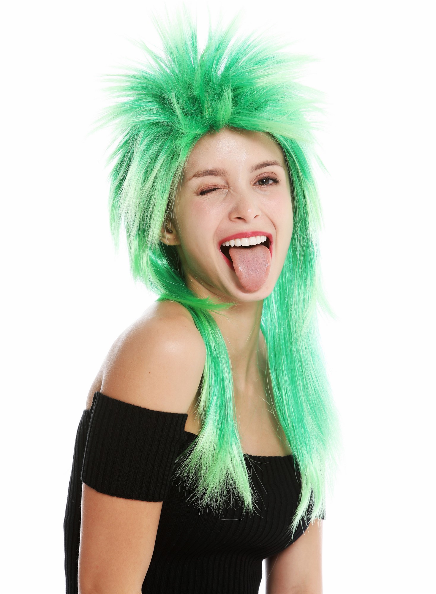 Party Wig, Unisex, green mix, straight, long