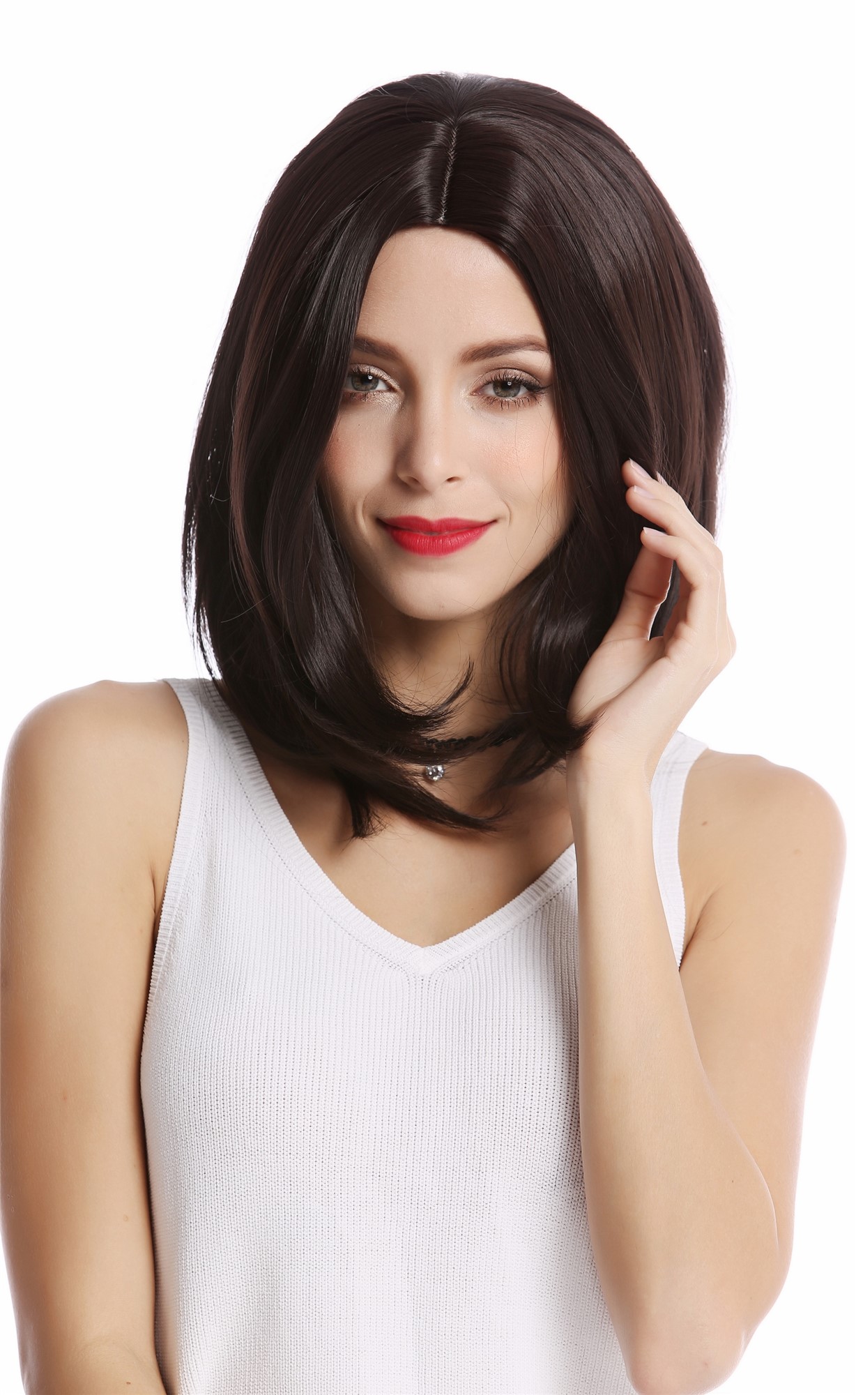 DDH08-4-K4 Lady Party Wig Halloween Longbob shoulder-length middle parting dark brown, view 2, WIG ME UP: Your Perücken Online Shop Party Wig, Ladies, dark brown, straight, shoulder-length
