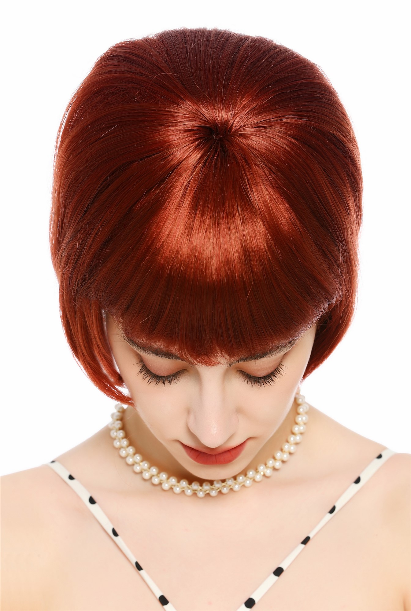 Perücke Damen Retro Vintage 50er 60er Beehive Turmfrisur hochtoupiert kurz Pony Rot Rostrot VK-71-130