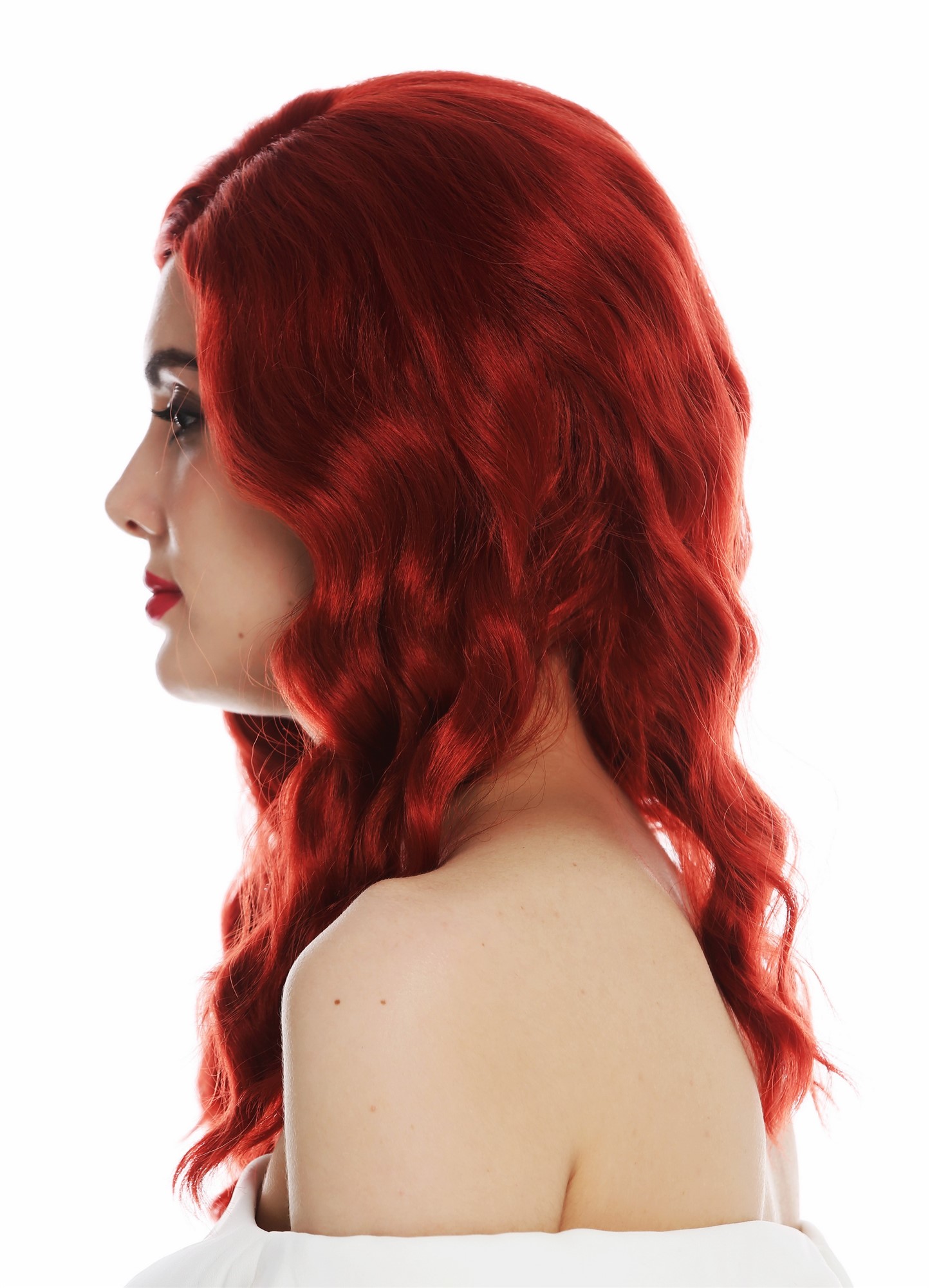 hochwertige Qualitätsperücken, Perücke lang Scheitel edel wellig gewellt rot Hollywood Diva VK-58-137, Ansicht 3, WIG ME UP: Ihr Perücken Online Shop wellige Tressen-Perücke mit Kopfhaut-Imitat Feuerrot schulterlange Haare für Damen