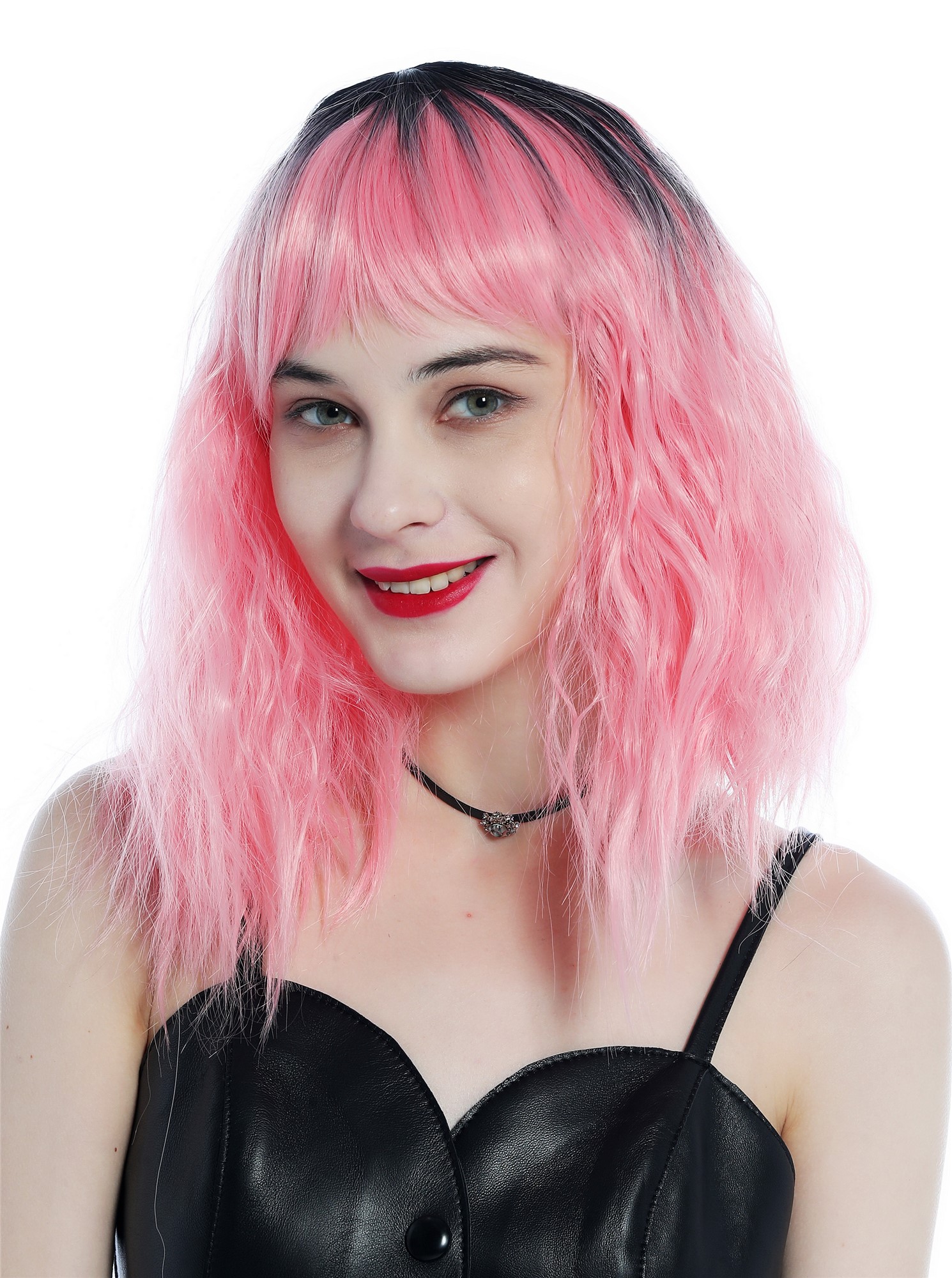 Women's Wig shoulder-length wavy frizzy kinks fringe ombre black pink ZM-1002, view 6, WIG ME UP: Your Perücken Online Shop Quality Wigs, Ladies, black-pink gradient, wavy, shoulder-length