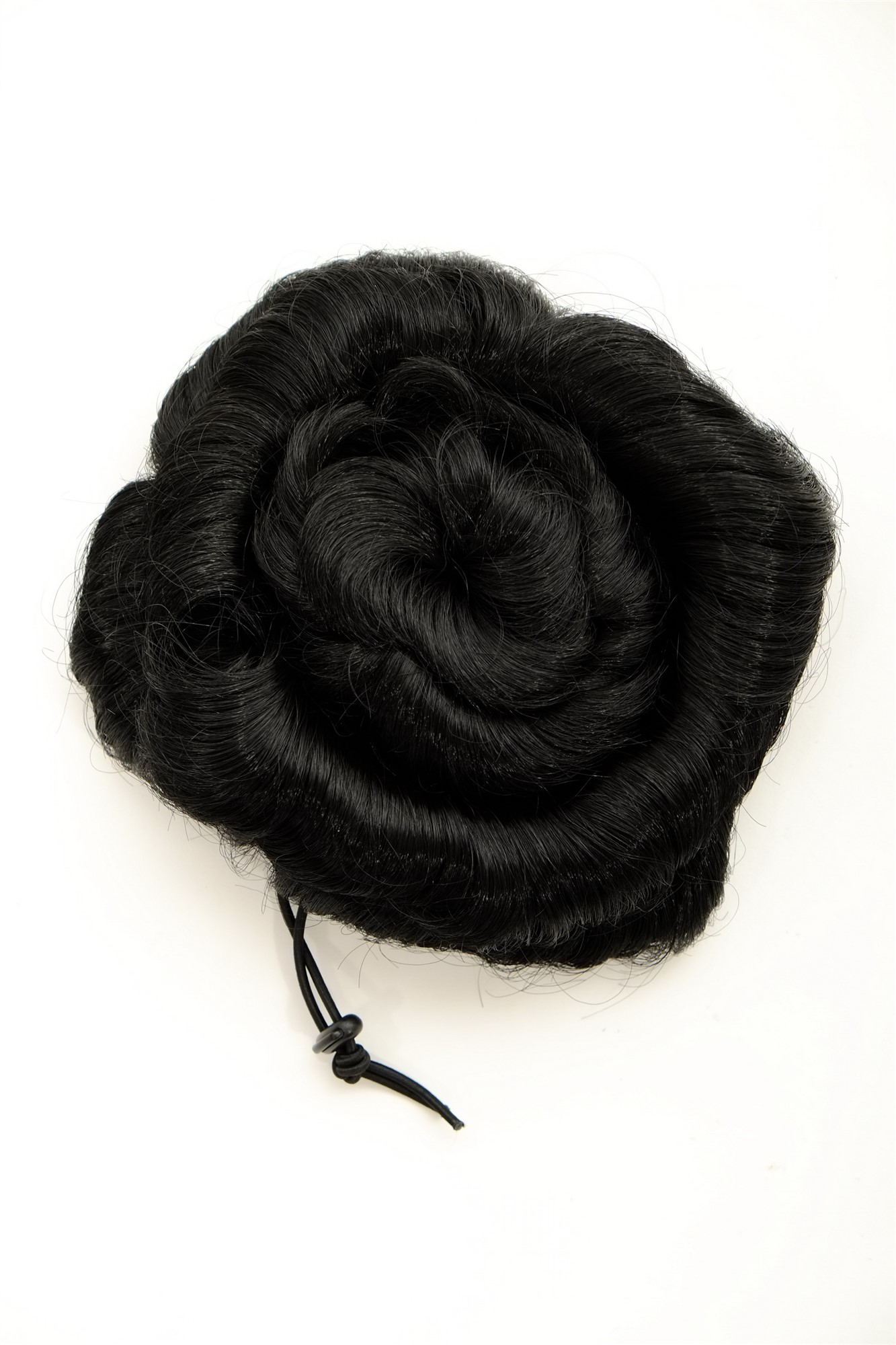 Haarteil Dutt schwarz spiralförmig 14 cm 90047L-1B, Vorderansicht, WIG ME UP: Ihr Perücken Online Shop welliger Dutt Haarteil Samtschwarz