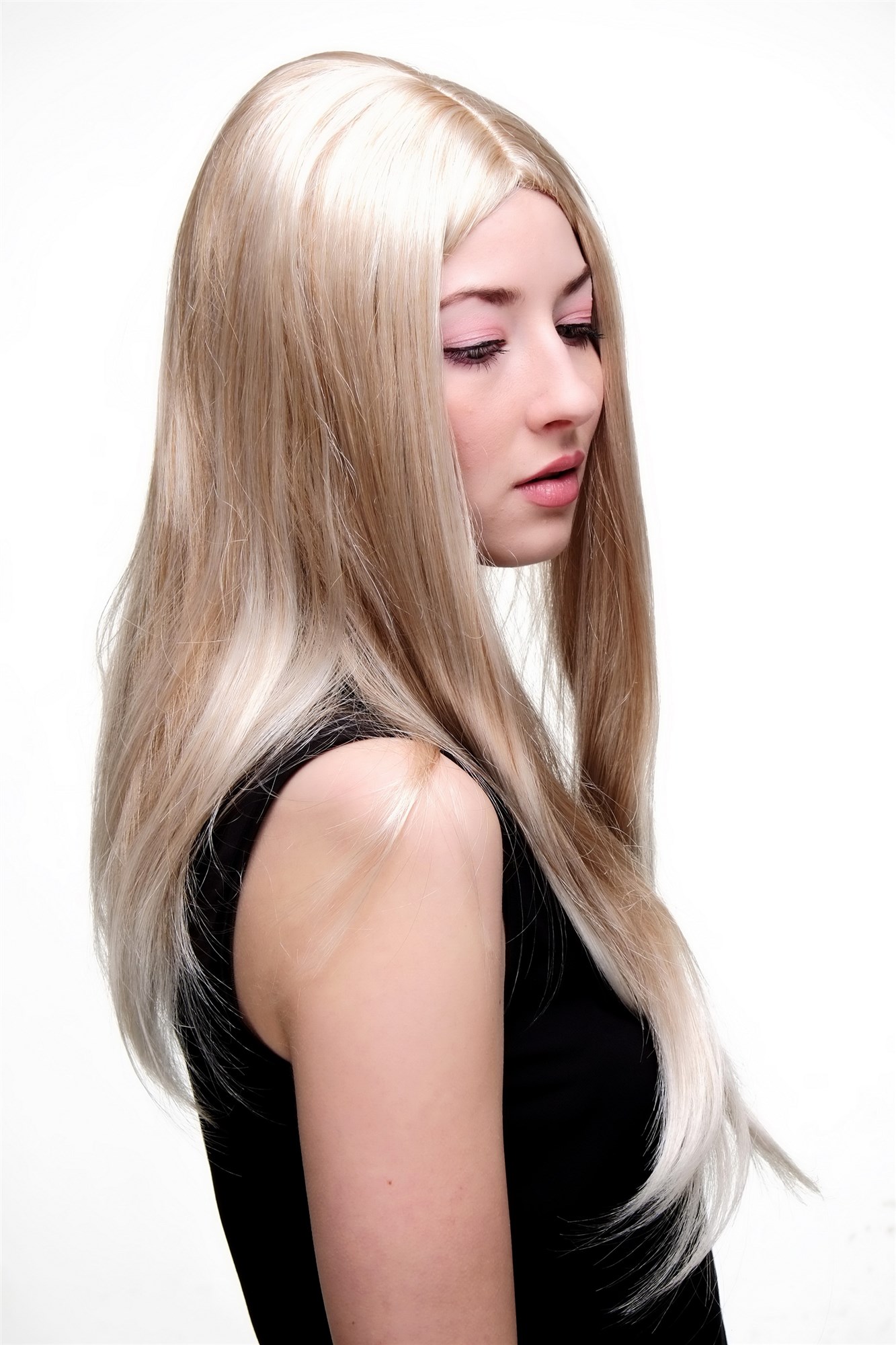 hochwertige Qualitätsperücken, Damen Perücke lang glatt Mittelscheitel natürlicher Blond-Mix SA-151-27T613, Ansicht 3, WIG ME UP: Ihr Perücken Online Shop glatte Tressen-Perücke mit Kopfhaut-Imitat Erdbeerblond-Platinblond-Mix lange Haare für Damen