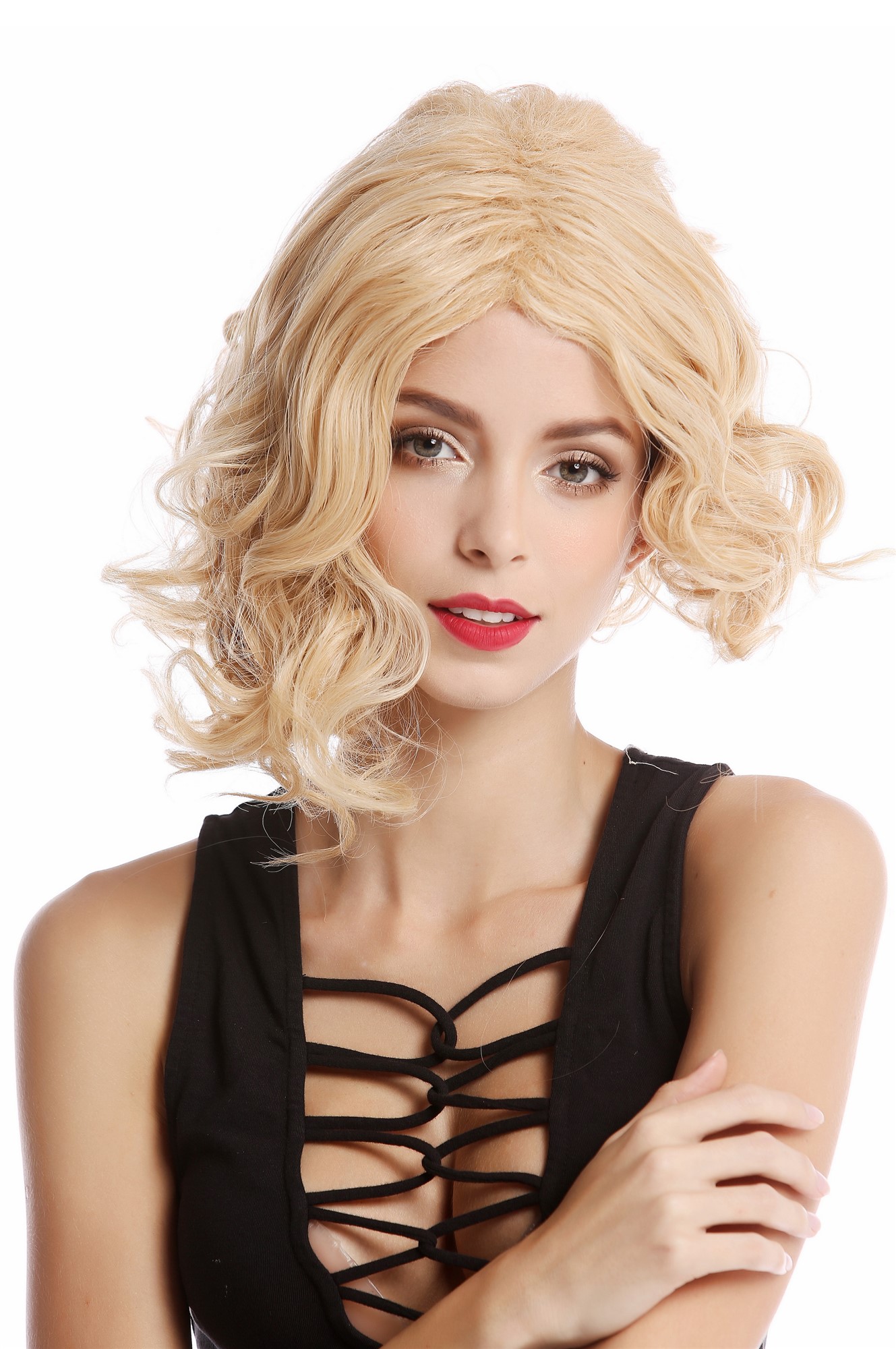 hochwertige Qualitätsperücken, Perücke Wilde Locken Blond Mittelscheitel YZF-4361-26/144/613, Ansicht 2, WIG ME UP: Ihr Perücken Online Shop lockige Tressen-Perücke Blond-Mix kurze Haare für Damen