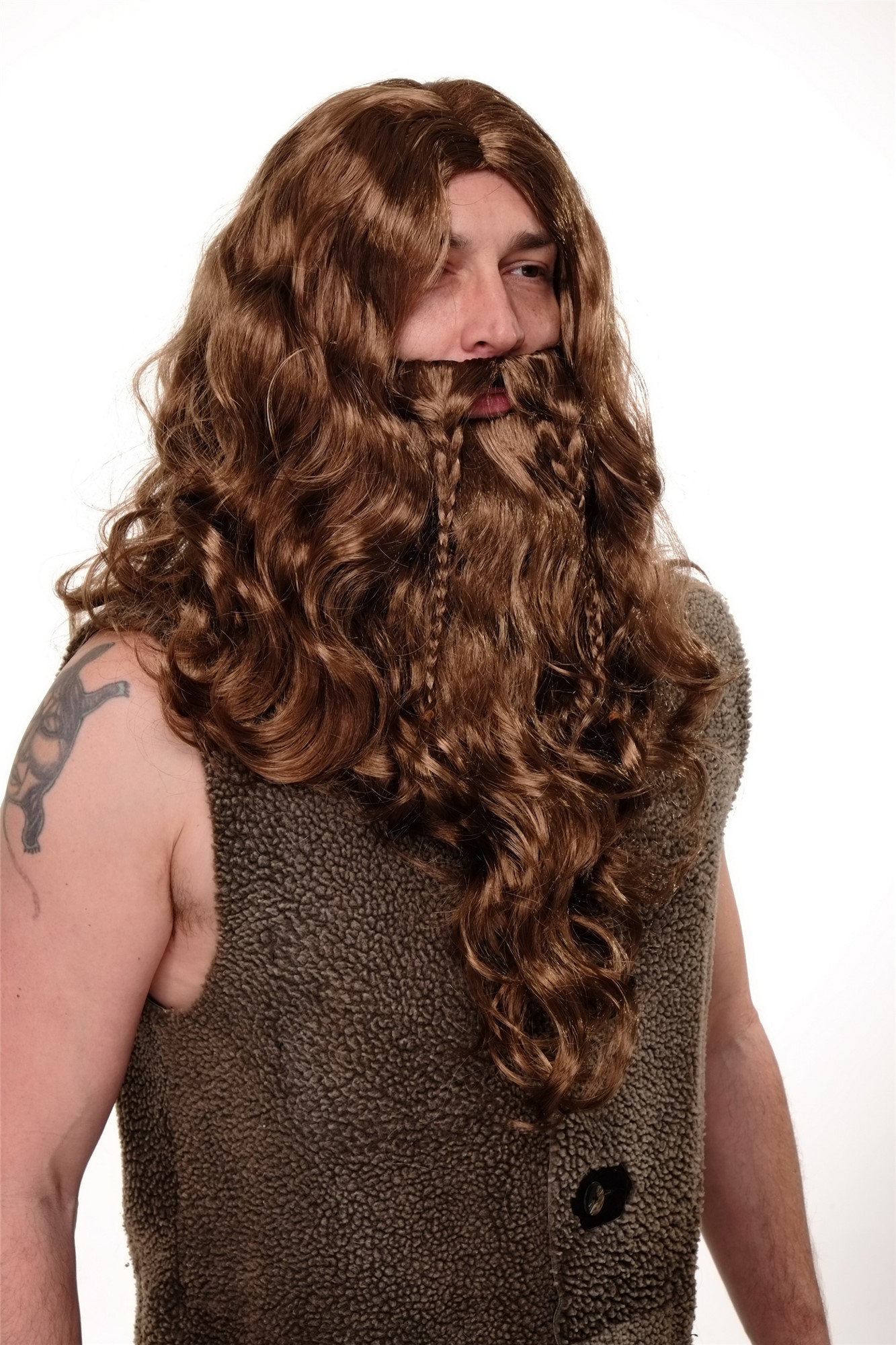 Wig & Beard Carnival Viking Chieftain Barbarian Berzerker Dwarf brown men WIG007, view 4, WIG ME UP: Your Perücken Online Shop Party Wig, Men, Brown, Braided, long