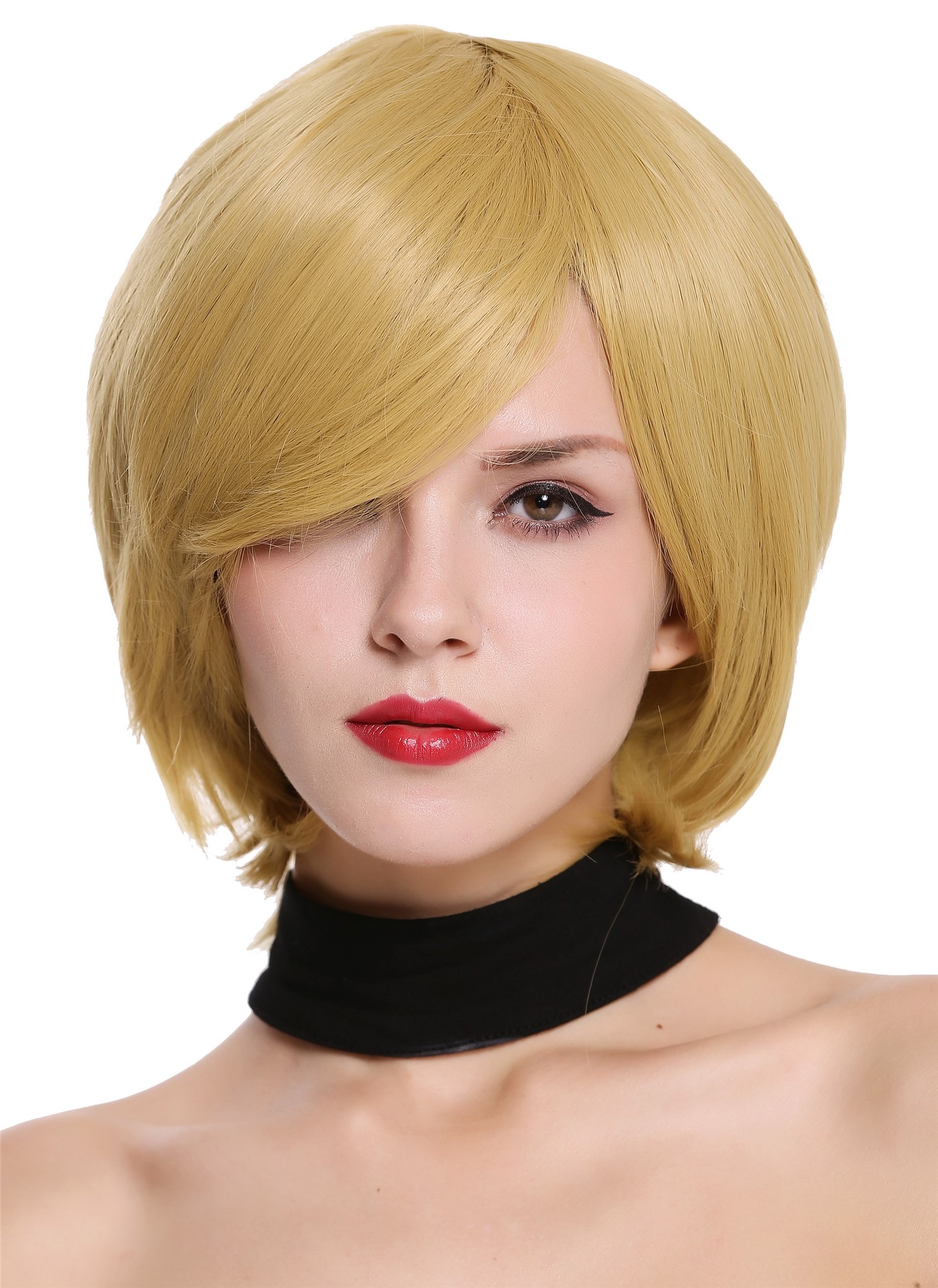hochwertige Qualitätsperücken, Perücke kurz Scheitel Blond Karamellblond KC-55-1133, Vorderansicht, WIG ME UP: Ihr Perücken Online Shop glatte Tressen-Perücke Karamelblond kurze Haare für Damen
