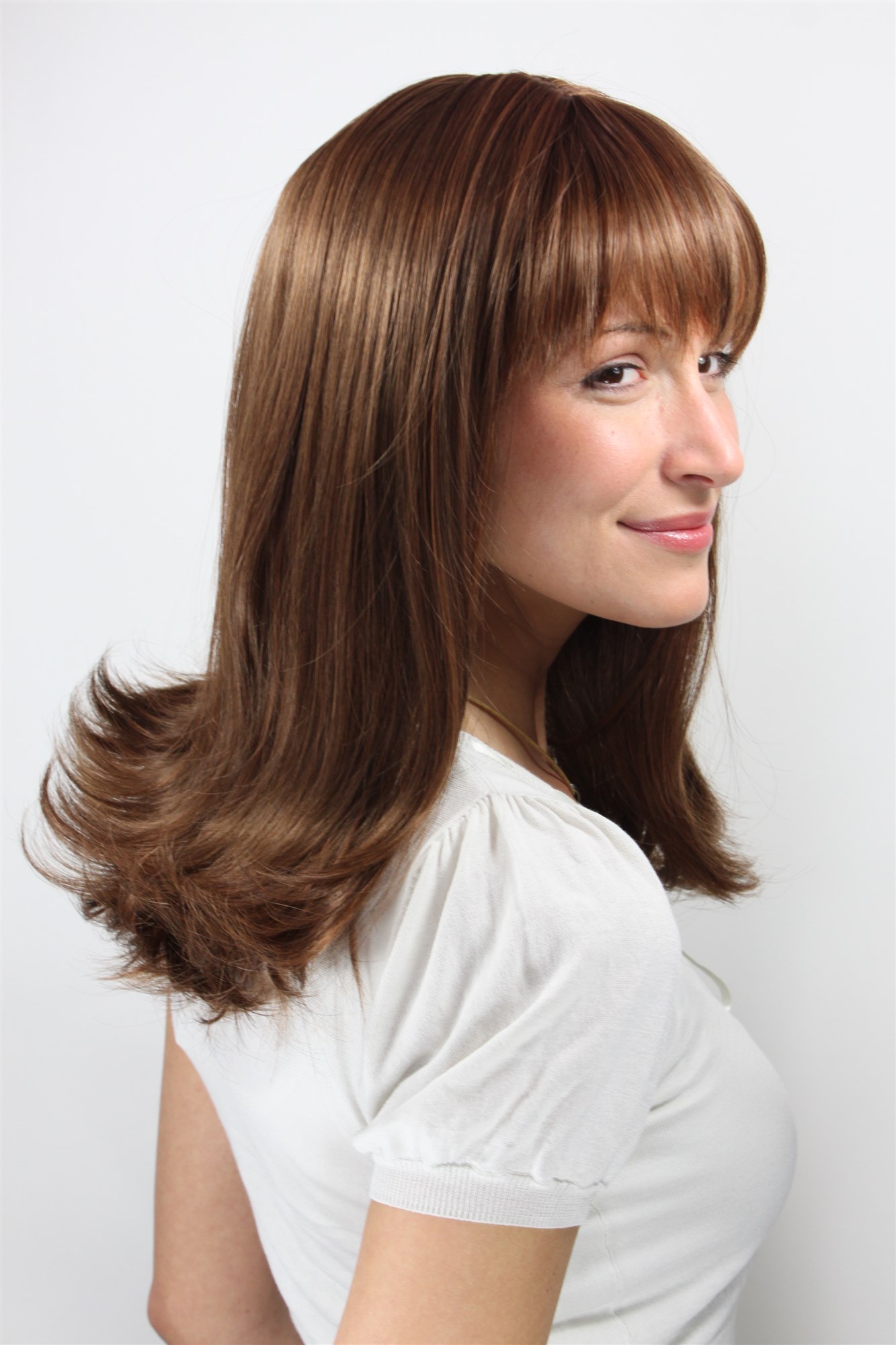 hochwertige Qualitätsperücken, Perücke geschwungene Spitzen Braun-Mix 3218-5/114, Ansicht 2, WIG ME UP: Ihr Perücken Online Shop wellige Tressen-Perücke mit Kopfhaut-Imitat Mittelbraun und Hell-Rostbraun lange Haare für Damen