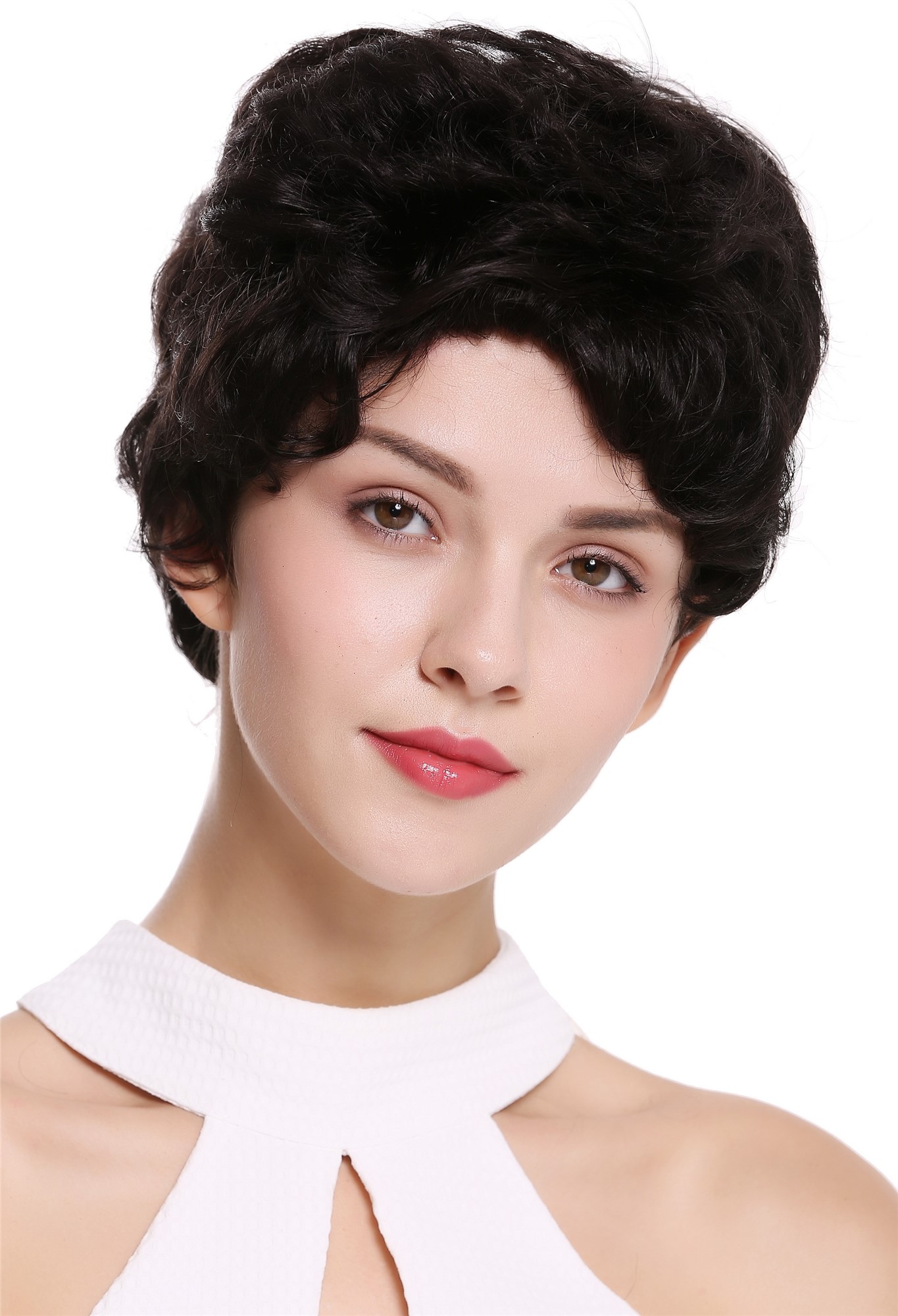 hochwertige Qualitätsperücken, Perücke Echthaar Herren Damen kurz schwarz NG-HH-13-1B, Ansicht 4, WIG ME UP: Ihr Perücken Online Shop wellige Tressen-Perücke 100% Echthaar Samtschwarz kurze Haare für Unisex