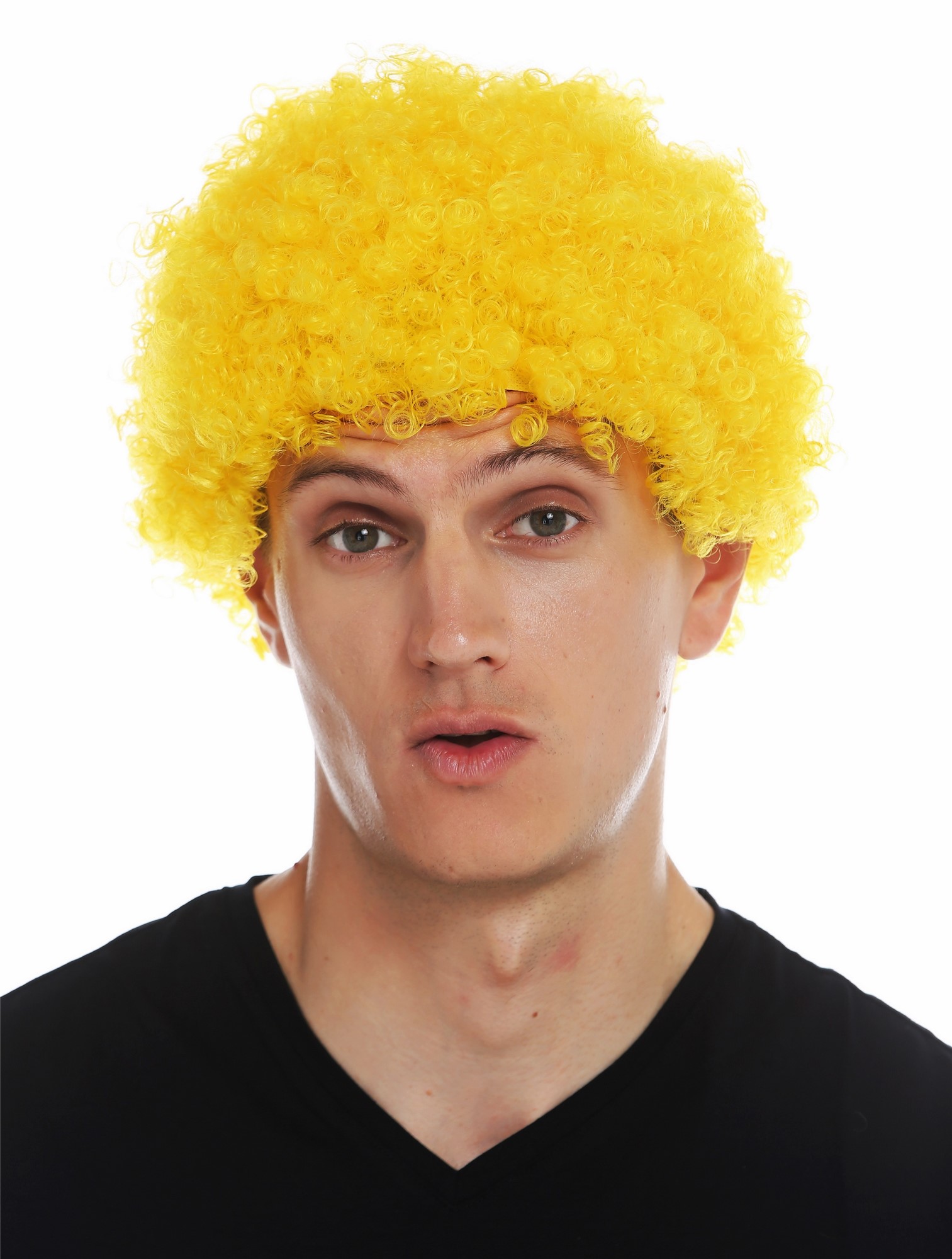 Wig carnival men women clown short afro frizzy curly frizzy head yellow MMAM-9M, front view, WIG ME UP: Your Perücken Online Shop Party Wig, Unisex, bright yellow, curled, short