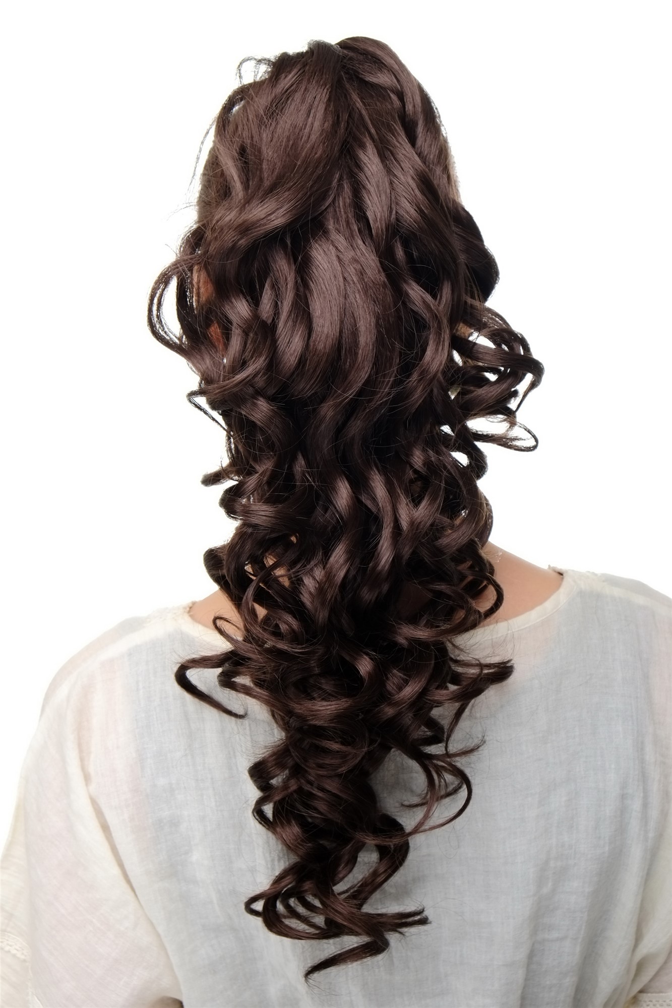 Hairpiece PONYTAIL extension VERY long BEAUTIFUL wavy slightly curly curls chocolate brown 20", front view, WIG ME UP: Your Perücken Online Shop Ponytails, medium brown, curled, long