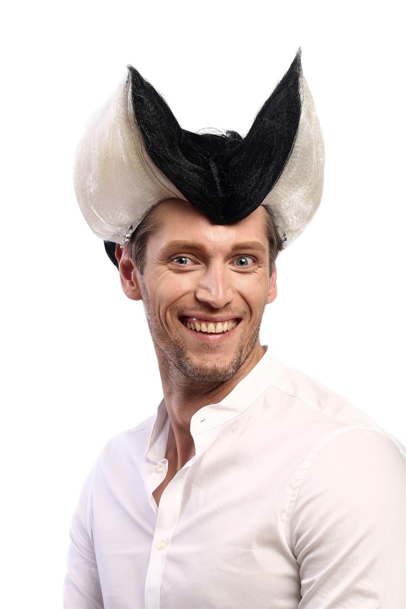 Lady Man Wig Vampire Evil Sorcerer Countess Count Dracula Witch Demon 24422, front view, WIG ME UP: Your Perücken Online Shop Party Wig, Men, Black-and-white, wavy, short