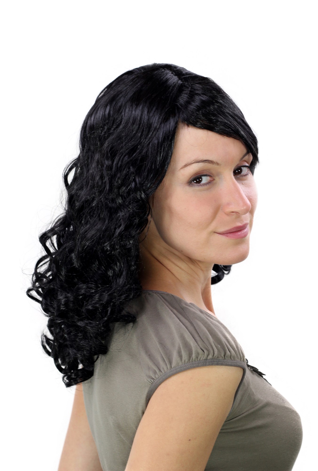 günstige Party Perücke, Karnevalsperücke Locken Schwarz LM142-103, Vorderansicht, WIG ME UP: Ihr Perücken Online Shop lockige Party Perücke Schwarz lange Haare für Damen
