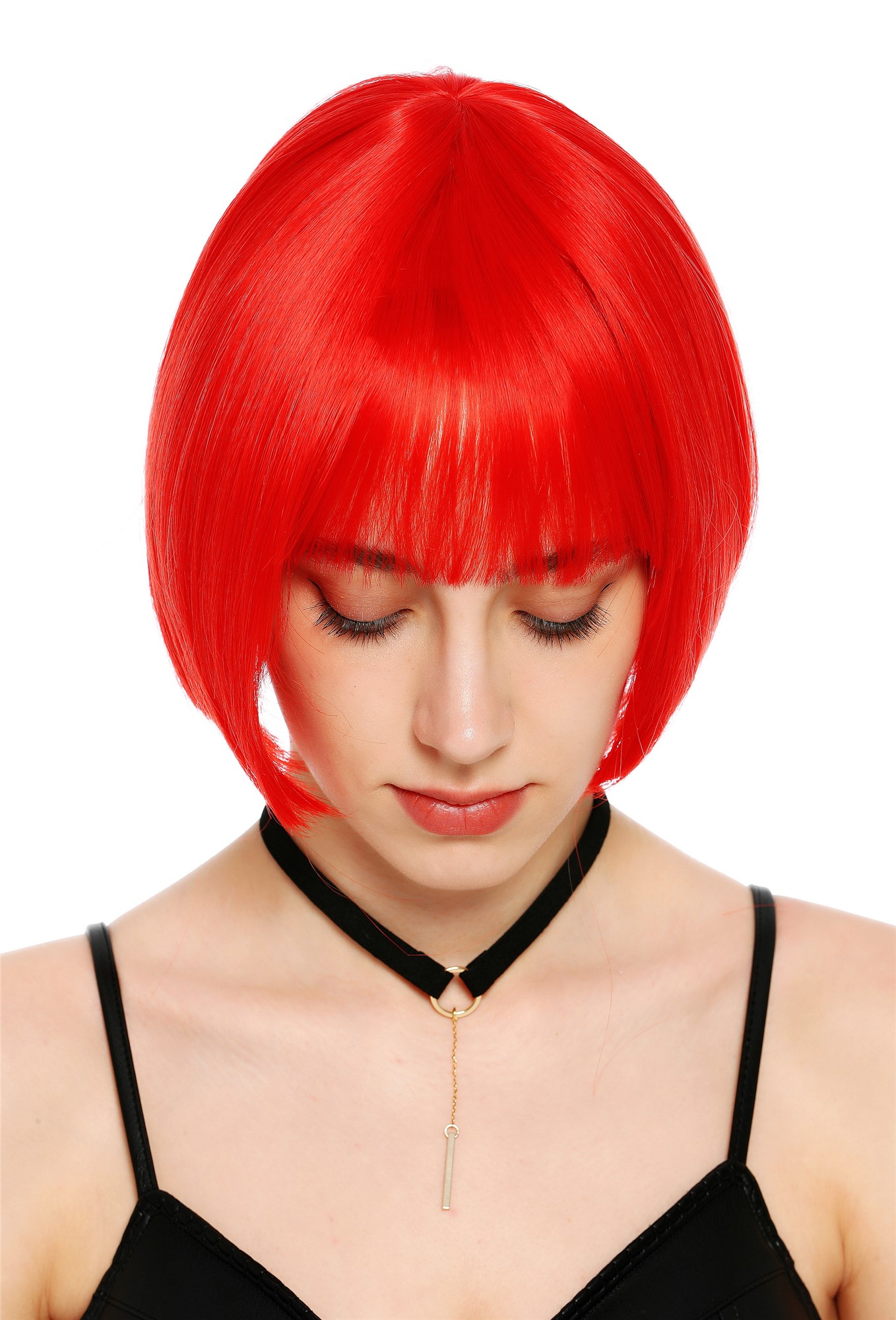 Damenperücke kurz Bob Pony glatt leuchtendes Rot SZL0751-DHT113