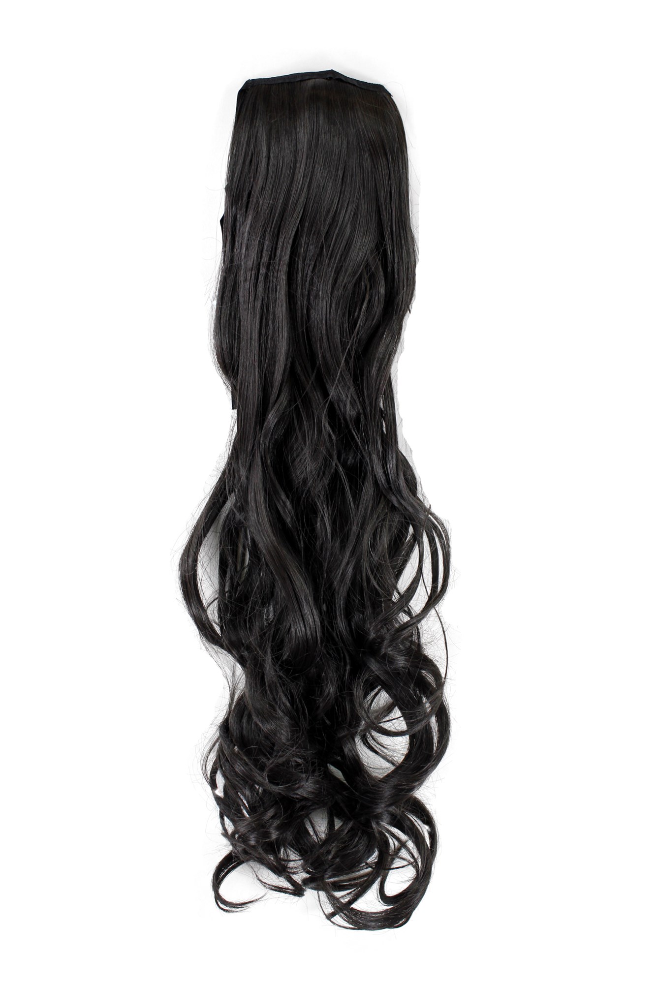 Ponytail Hairpiece comb & ribbon wrap-around long wavy dark brown YZF-1094HT, front view, WIG ME UP: Your Perücken Online Shop Ponytails, dark brown, wavy, long
