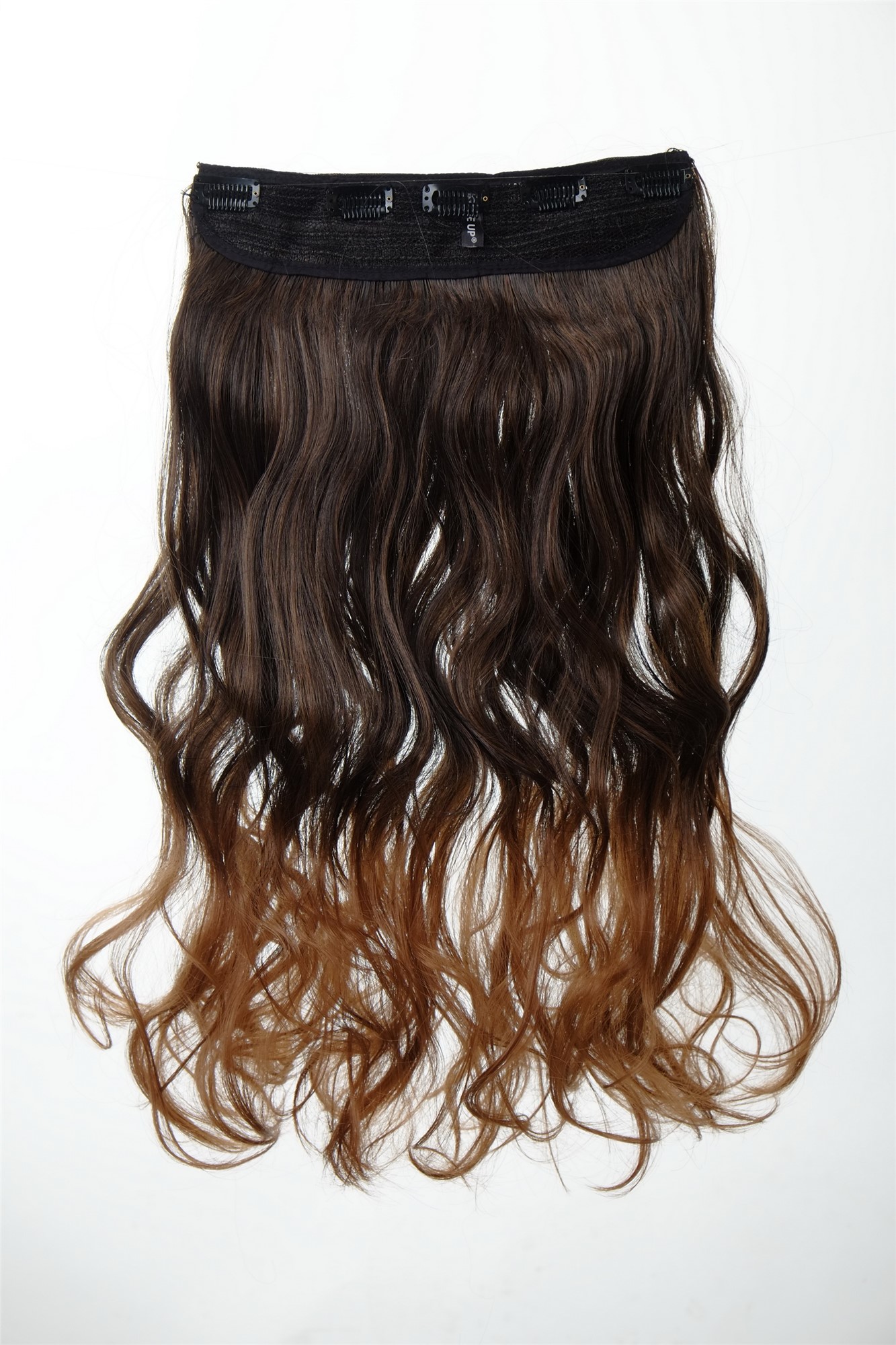 5 Clip-In Extension lockig Ombre Braun YZF-3180P-4/12, Ansicht 2, WIG ME UP: Ihr Perücken Online Shop wellige Halbperücke Dunkelbraun-Goldbraun-Mix 50 cm lang