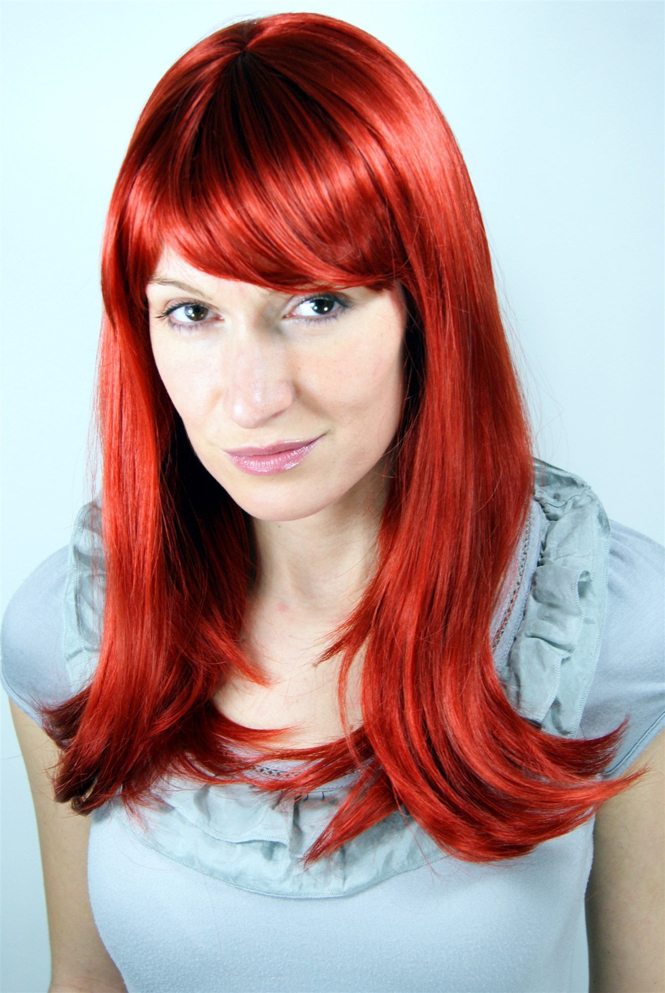glatte Tressen-Perücke mit Kopfhaut-Imitat Rot lange Haare für Damen