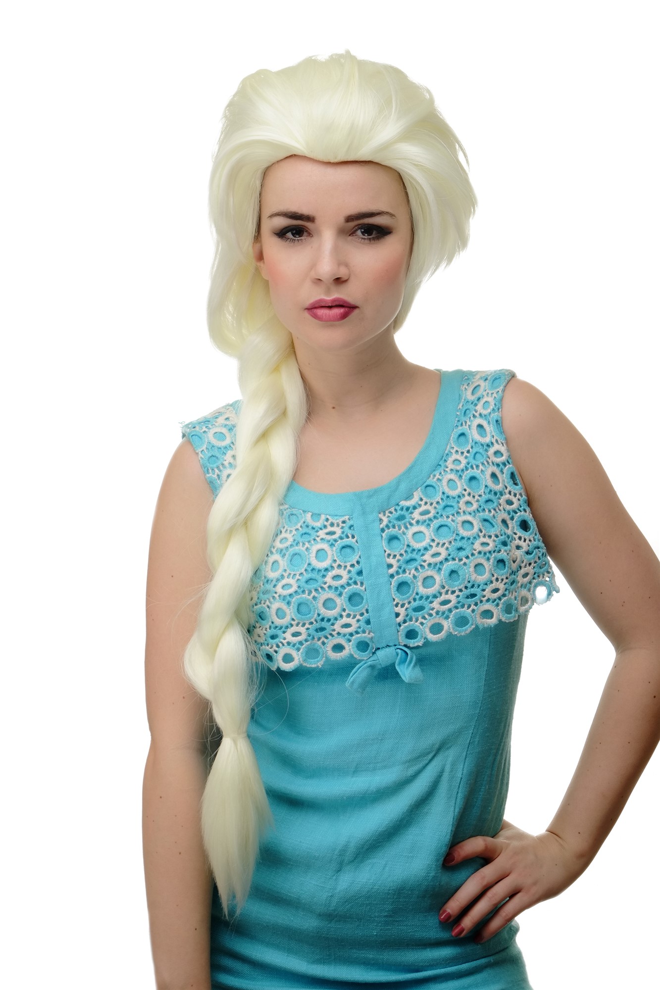 hochwertige Qualitätsperücken, Perücke Cosplay Platin-Blond Zopf GFW2072L-613A, Vorderansicht, WIG ME UP: Ihr Perücken Online Shop geflochtene Tressen-Perücke Platinblond sehr lange Haare für Damen