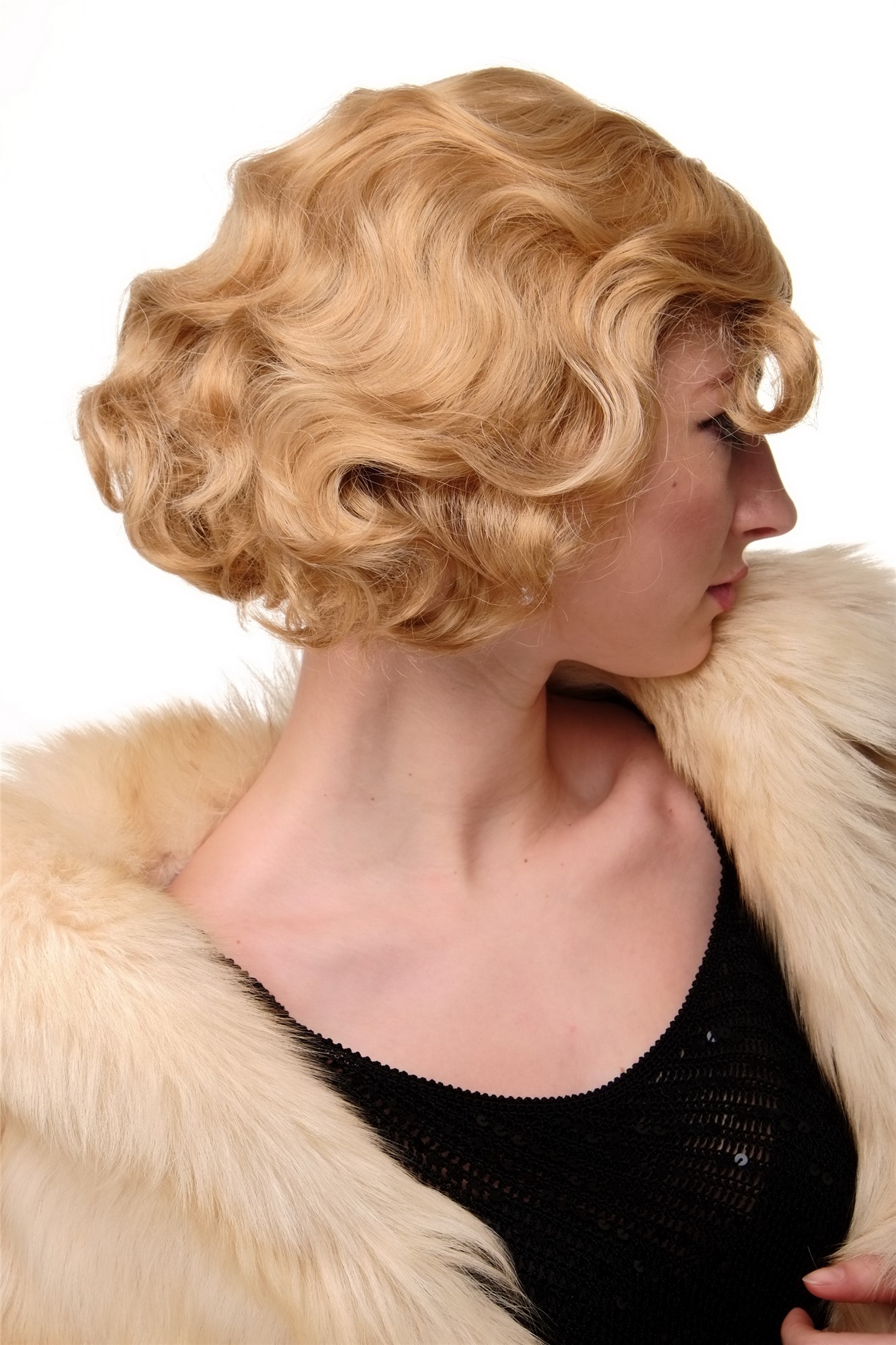 hochwertige Qualitätsperücken, Damen Perücke 20er Jahre Wasserwelle Blond-Mix Modell: A4002, Ansicht 2, WIG ME UP: Ihr Perücken Online Shop wellige Tressen-Perücke mit Kopfhaut-Imitat Blond-Mix kurze Haare für Damen