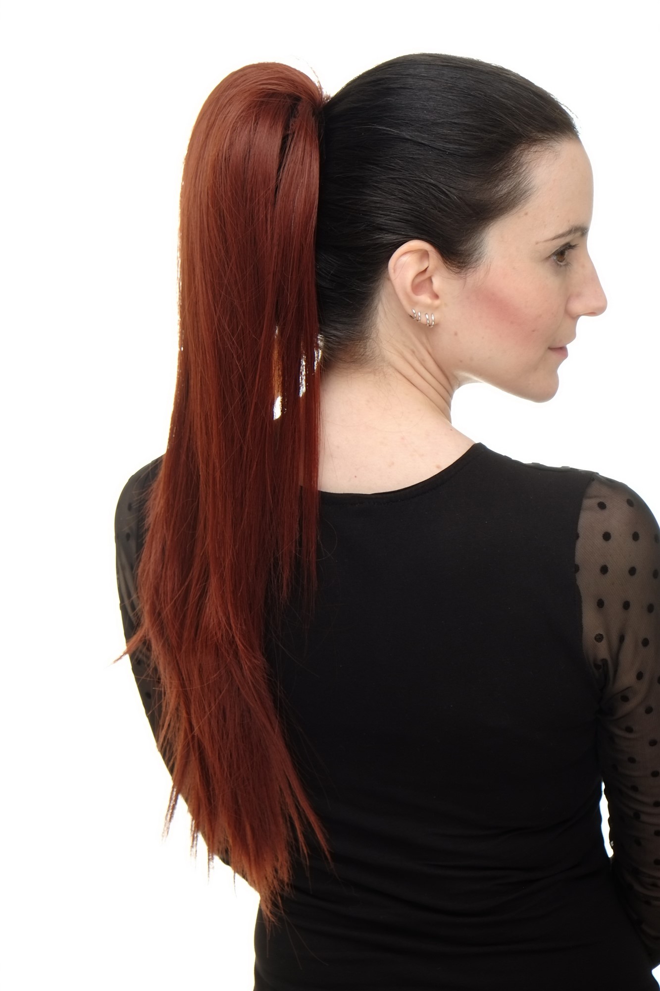 Ponytail clamp combs string straight voluminous very long dark auburn red WK06, view 5, WIG ME UP: Your Perücken Online Shop Ponytails, golden-reddish brown, straight, long