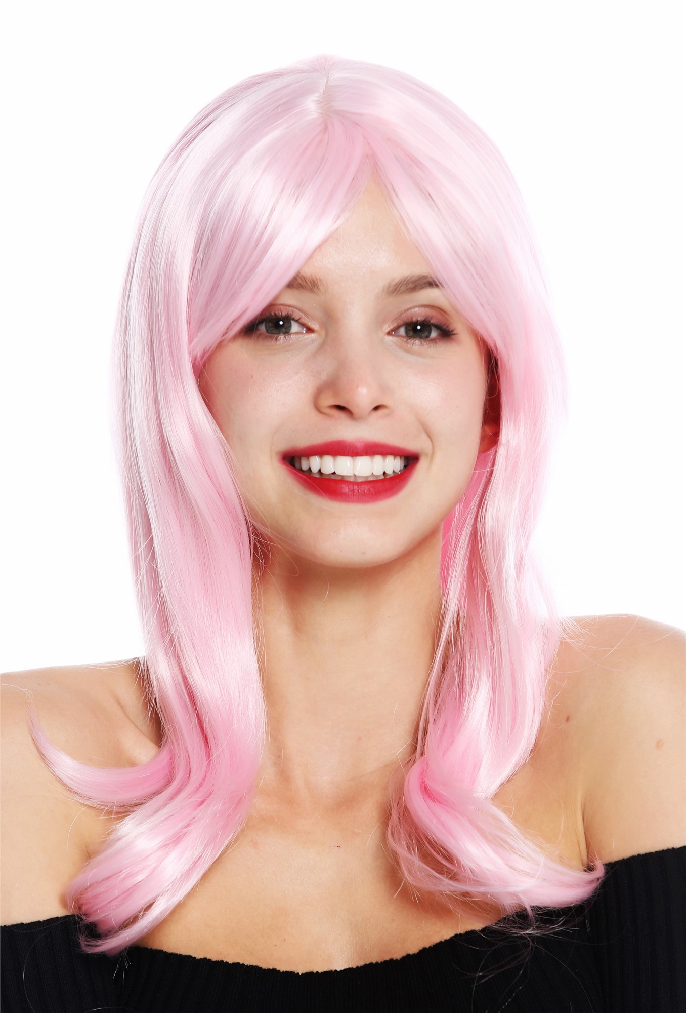 Women's wig lady long slightly waved wavy parted light pink rose GFW2247, front view, WIG ME UP: Your Perücken Online Shop Quality Wigs, Ladies, light pink, wavy, long