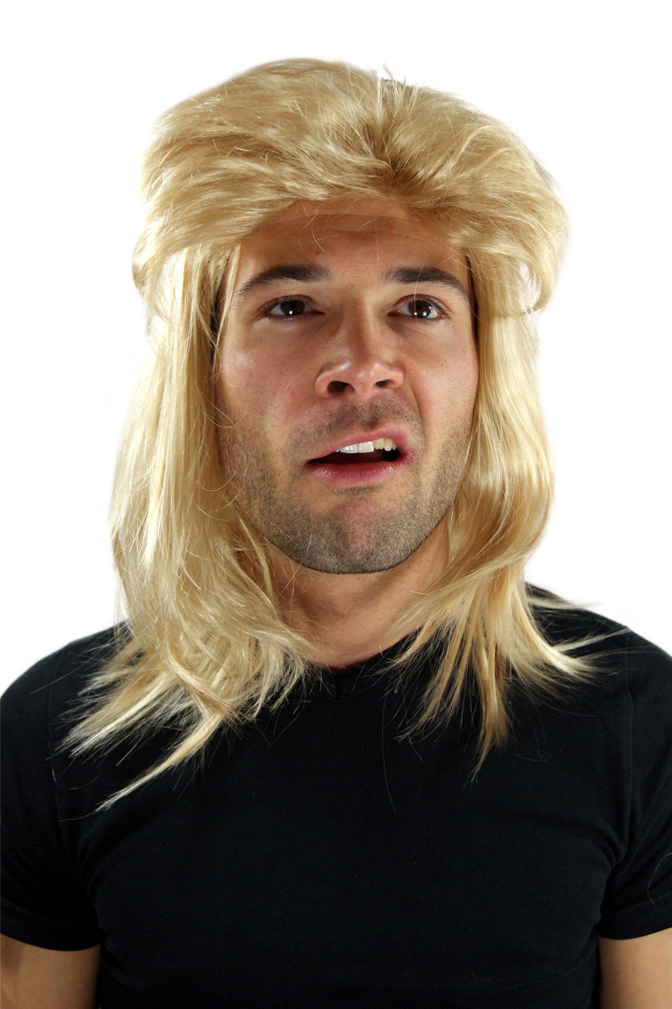 Halloween wig Men Women Unisex blonde long mullet retro 80s Heavy Metal 20781, front view, WIG ME UP: Your Perücken Online Shop Party Wig, Unisex, Blonde, straight, long