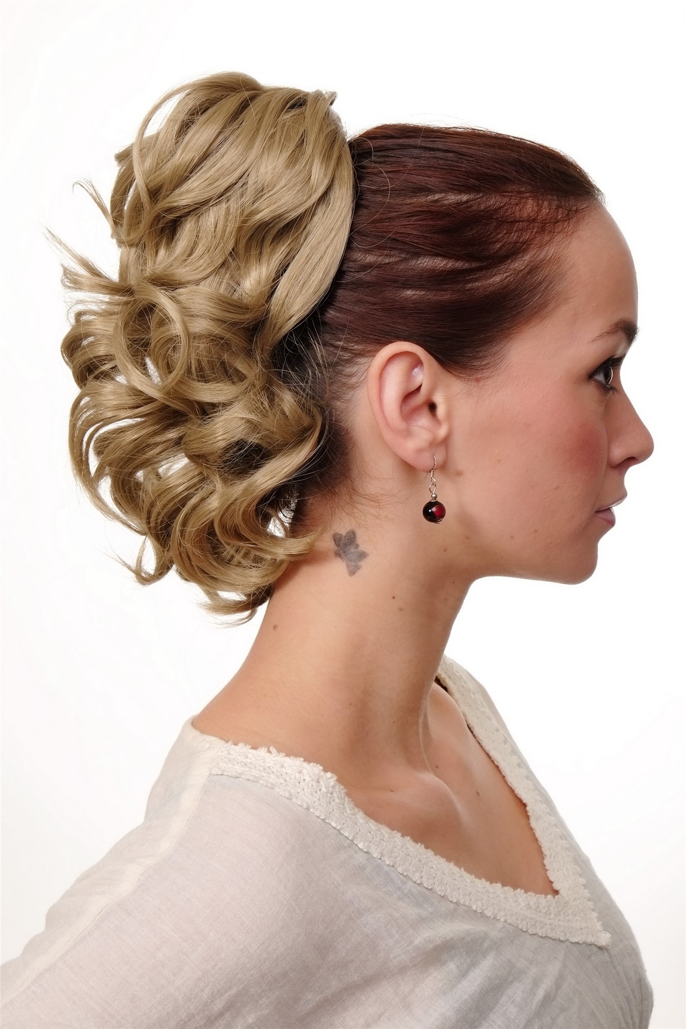 hochwertiges Haarteil gewellt halblang 1 Kamm + Gummizug Aschblond Modell: JL-3023, Ansicht 3, WIG ME UP: Ihr Perücken Online Shop welliges Zopf-Haarteil Hell-Aschblond 35 cm lang