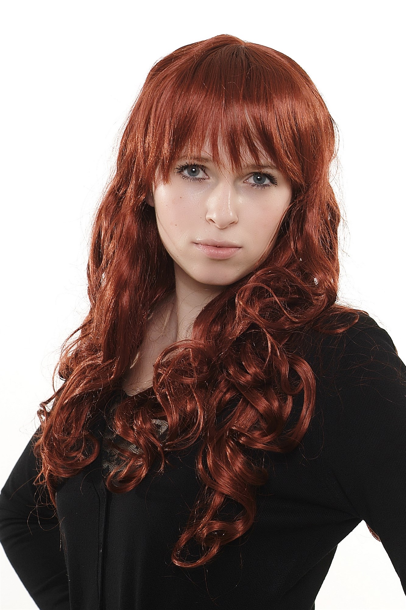 Lady wig sexy wild fringe bangs dark red urls volume Jezebel She-Devil 3404, view 5, WIG ME UP: Your Perücken Online Shop Quality Wigs, Ladies, copper, wavy, long