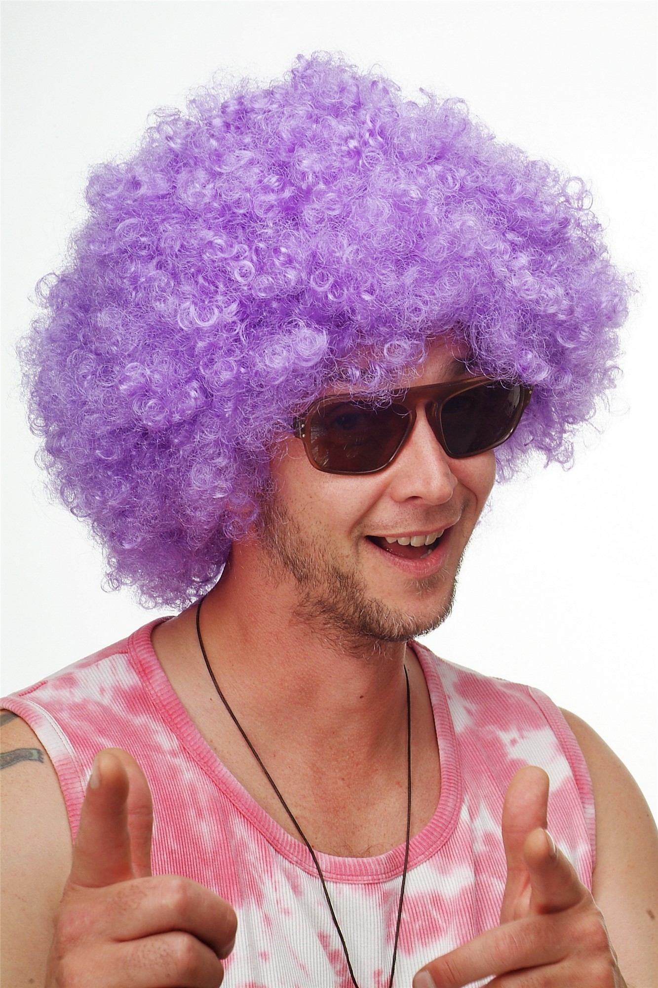 lockige Party Perücke Neonviolett kurze Haare Unisex