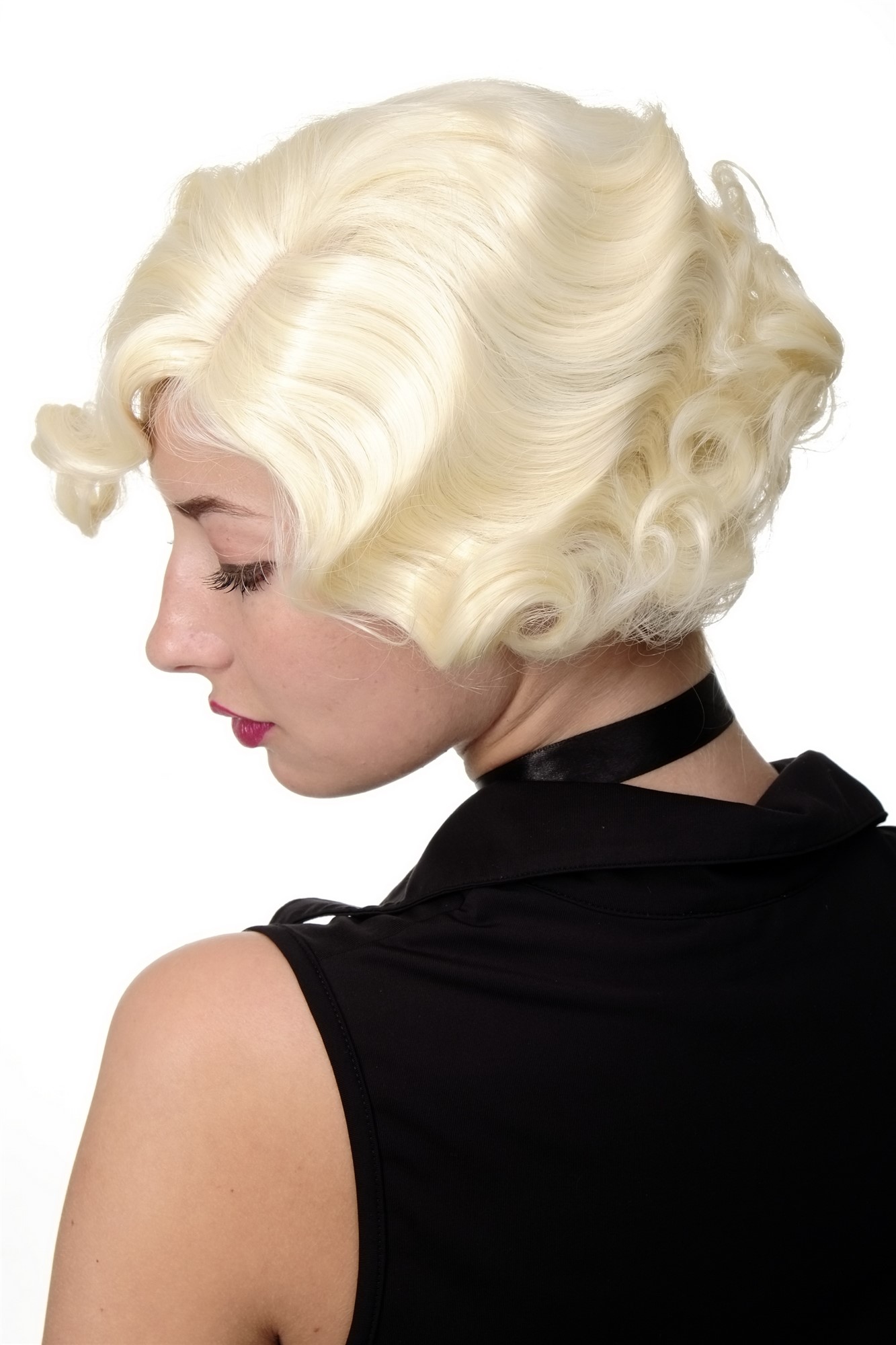 hochwertige Qualitätsperücken, Perücke 20er Jahre Swing Charleston Platinblond GFW1834-613, Ansicht 4, WIG ME UP: Ihr Perücken Online Shop wellige Tressen-Perücke mit Kopfhaut-Imitat Platinblond kurze Haare für Damen