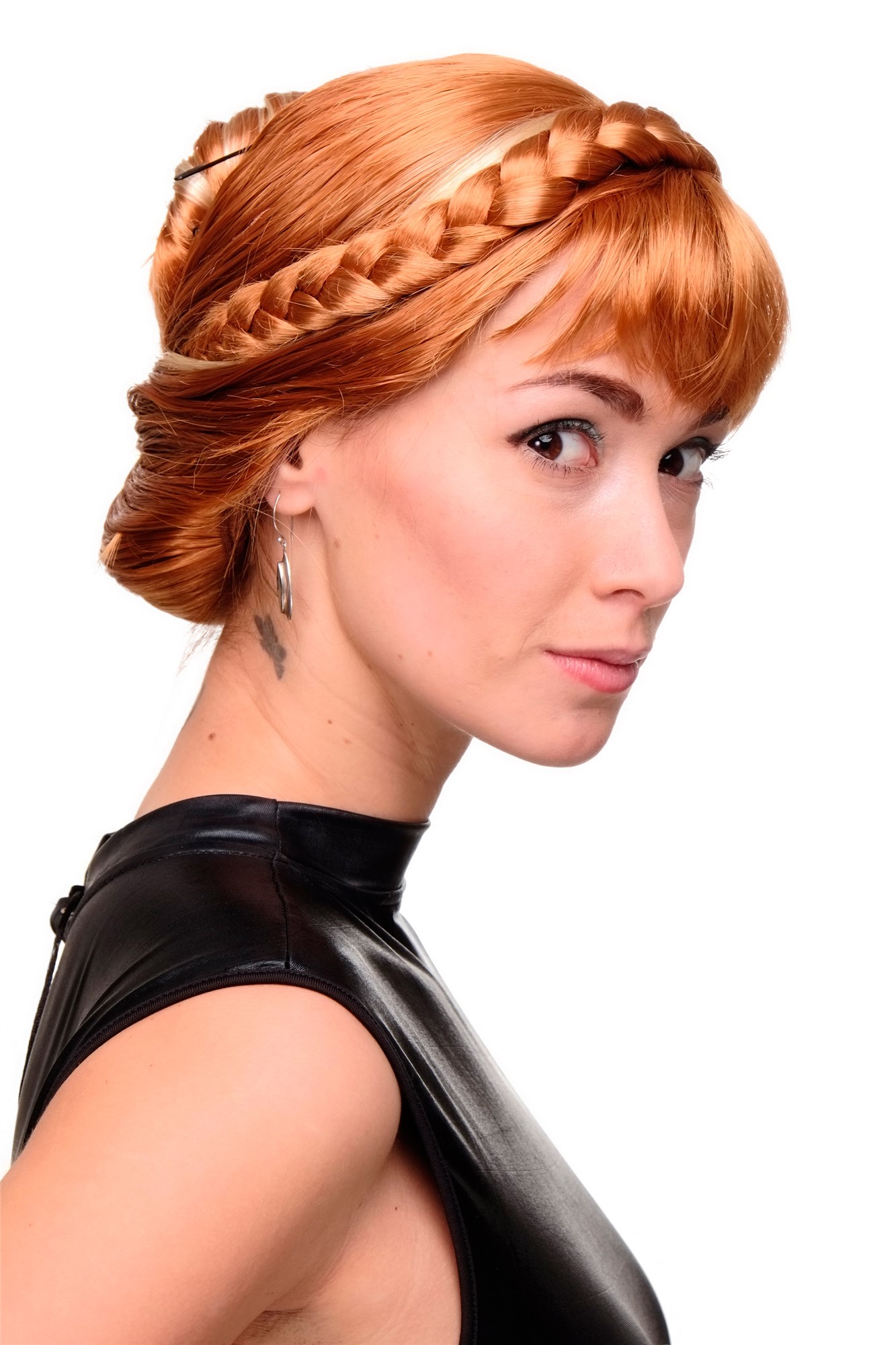 Quality Wigs, Ladies, rust red-light blonde mix, Braided, short