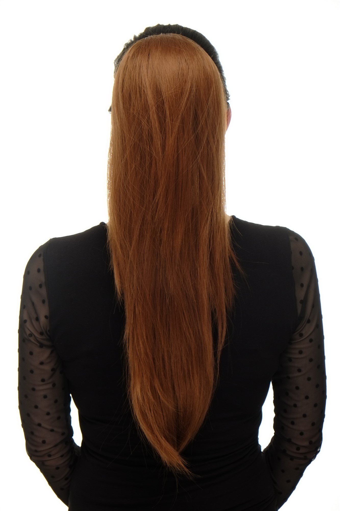 hochwertiges Haarteil voluminös glatt Butterfly-Clip + Gummizug Kupferbraun WK06-30, Vorderansicht, WIG ME UP: Ihr Perücken Online Shop glattes Zopf-Haarteil Kupferbraun 60 cm lang