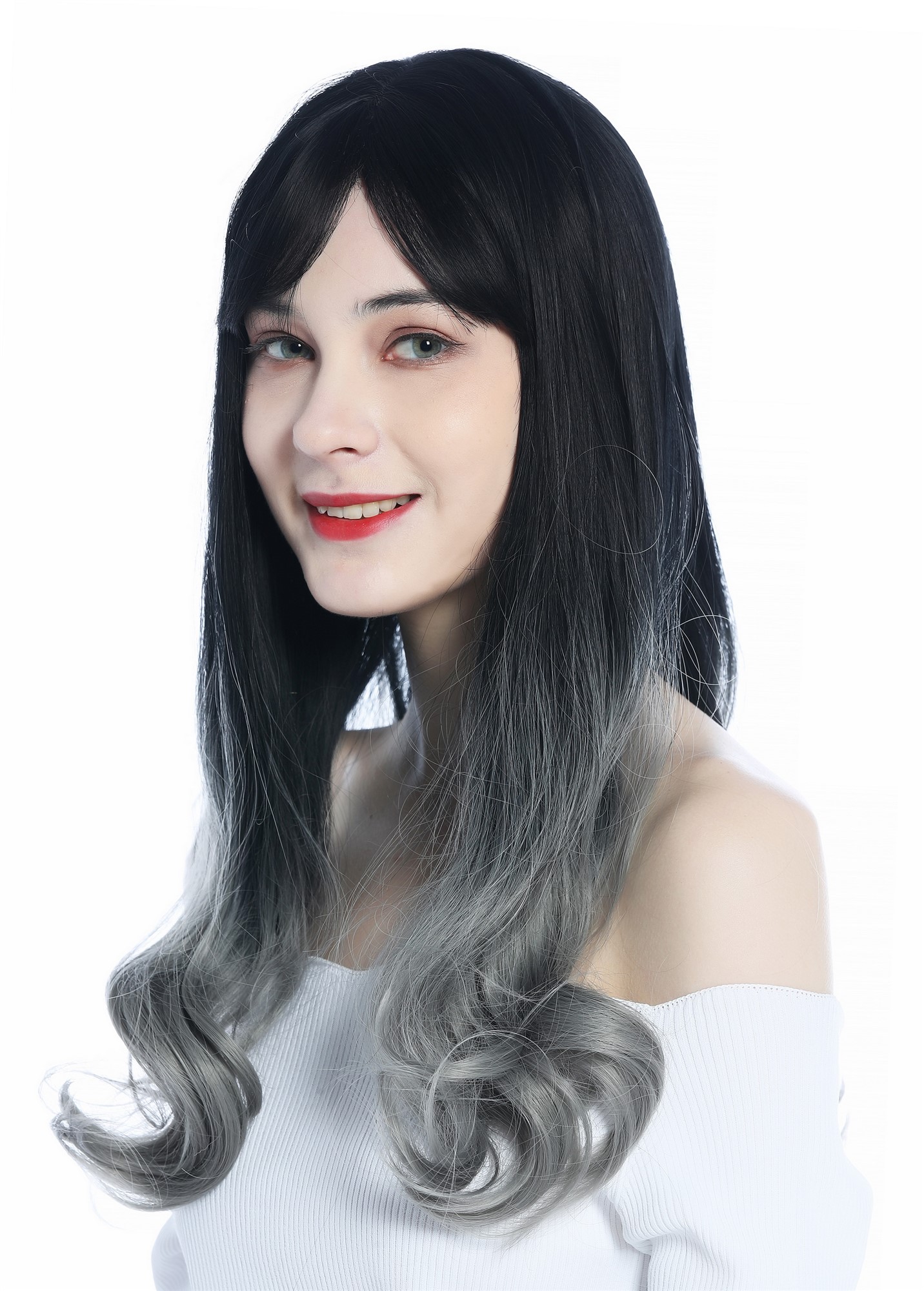Women's Wig lady long sleek smooth but wavy tips ombre dark brown to grey 1574, view 2, WIG ME UP: Your Perücken Online Shop Quality Wigs, Ladies, Dark brown with gray tips, wavy, long