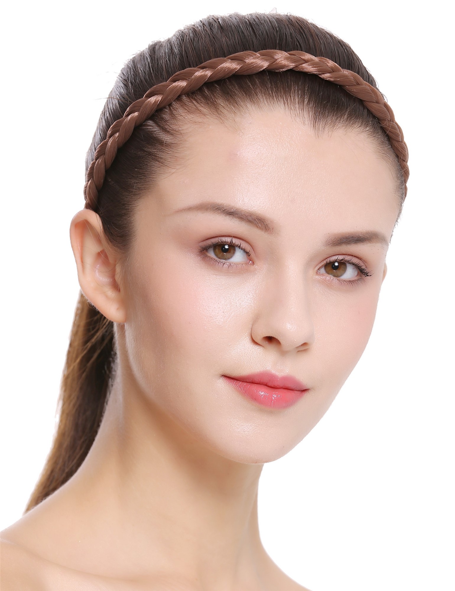 Schmales Haarband geflochten Breite: 1 cm Hellbraun CXT-008-010, Vorderansicht, WIG ME UP: Ihr Perücken Online Shop Haarreifen geflochten Hellbraun 42 cm