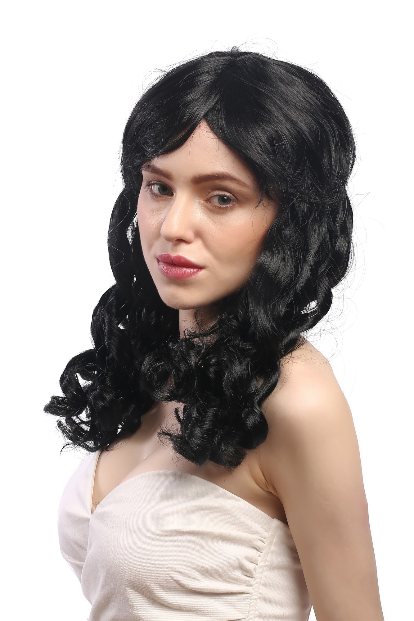 Lady Party Wig Halloween Gothic long baroque colonial romantic corkscrew curls coils bangs black, view 2, WIG ME UP: Your Perücken Online Shop Party Wig, Ladies, Black, curled, long