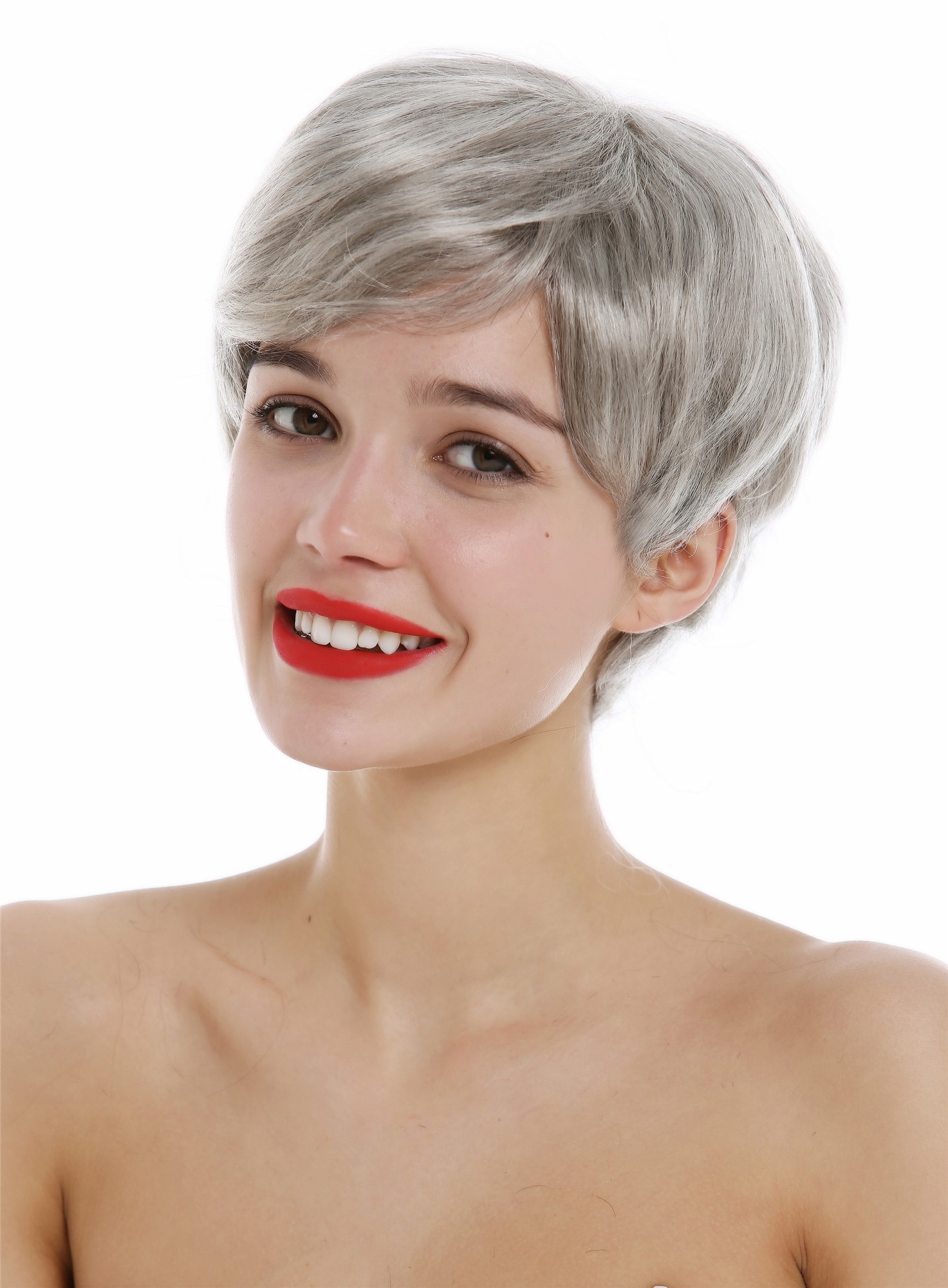 Quality Wigs, Ladies, silver-gray-black mix, straight, short