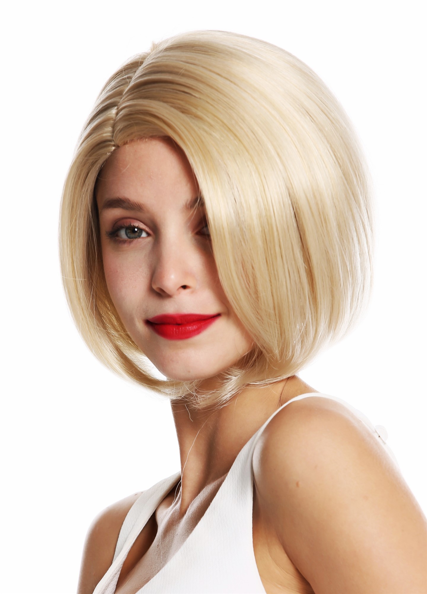 hochwertige Qualitätsperücken, Perücke kurz Bob Scheitel Goldblond Platinblond Mix VK-29-24BT613, Ansicht 2, WIG ME UP: Ihr Perücken Online Shop glatte Tressen-Perücke mit Kopfhaut-Imitat Blond-Mix kurze Haare für Damen