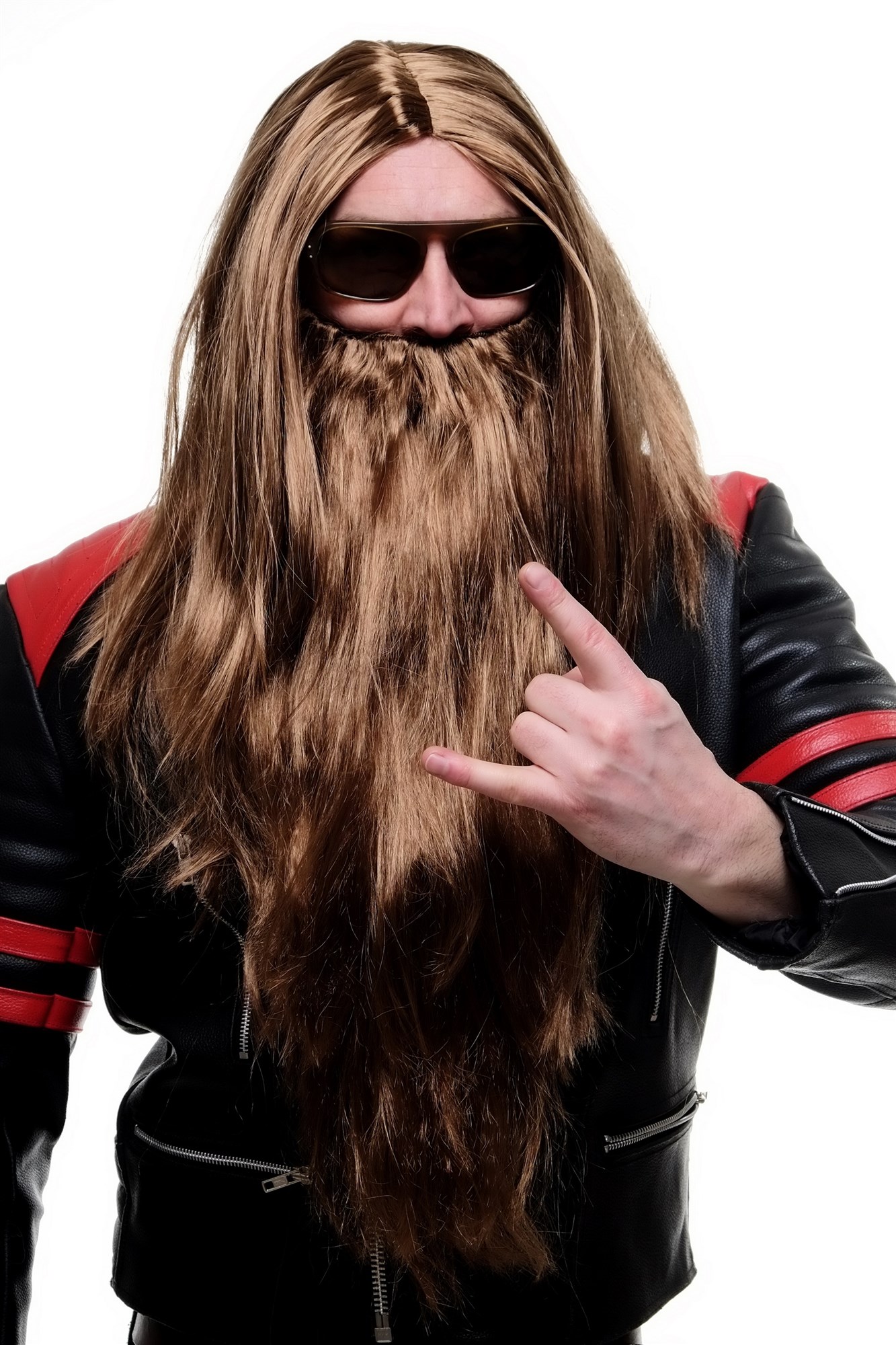 Party/Fancy Dress/Halloween LONG Beard & WIG set Brown Wizard Biker, view 2, WIG ME UP: Your Perücken Online Shop Party Wig, Men, Brown, straight, long
