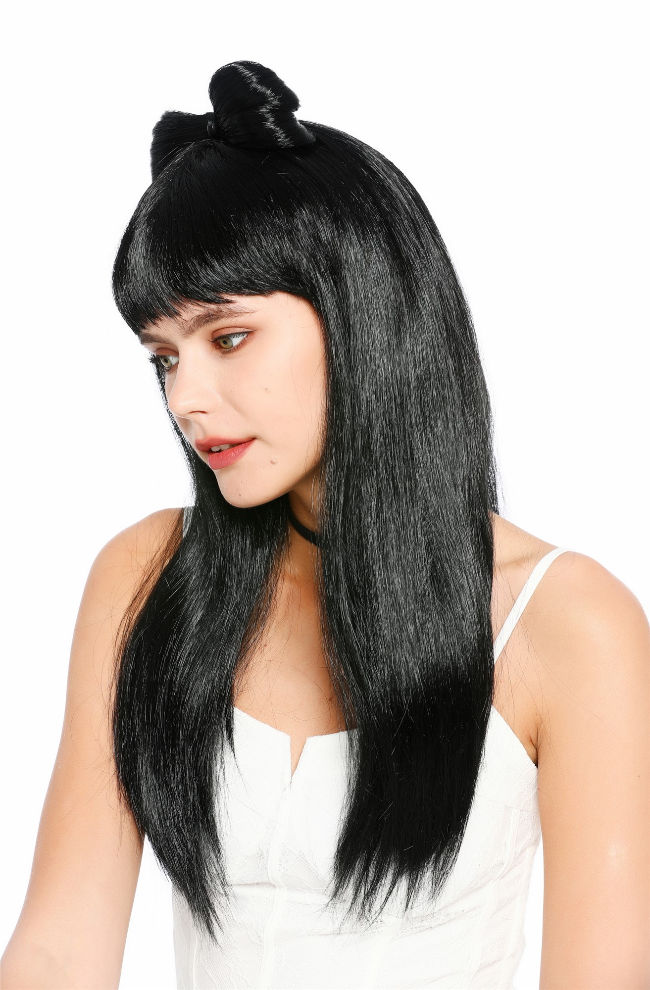 glatte Party-Perücke Schwarz 60 cm lange Perücke für Damen