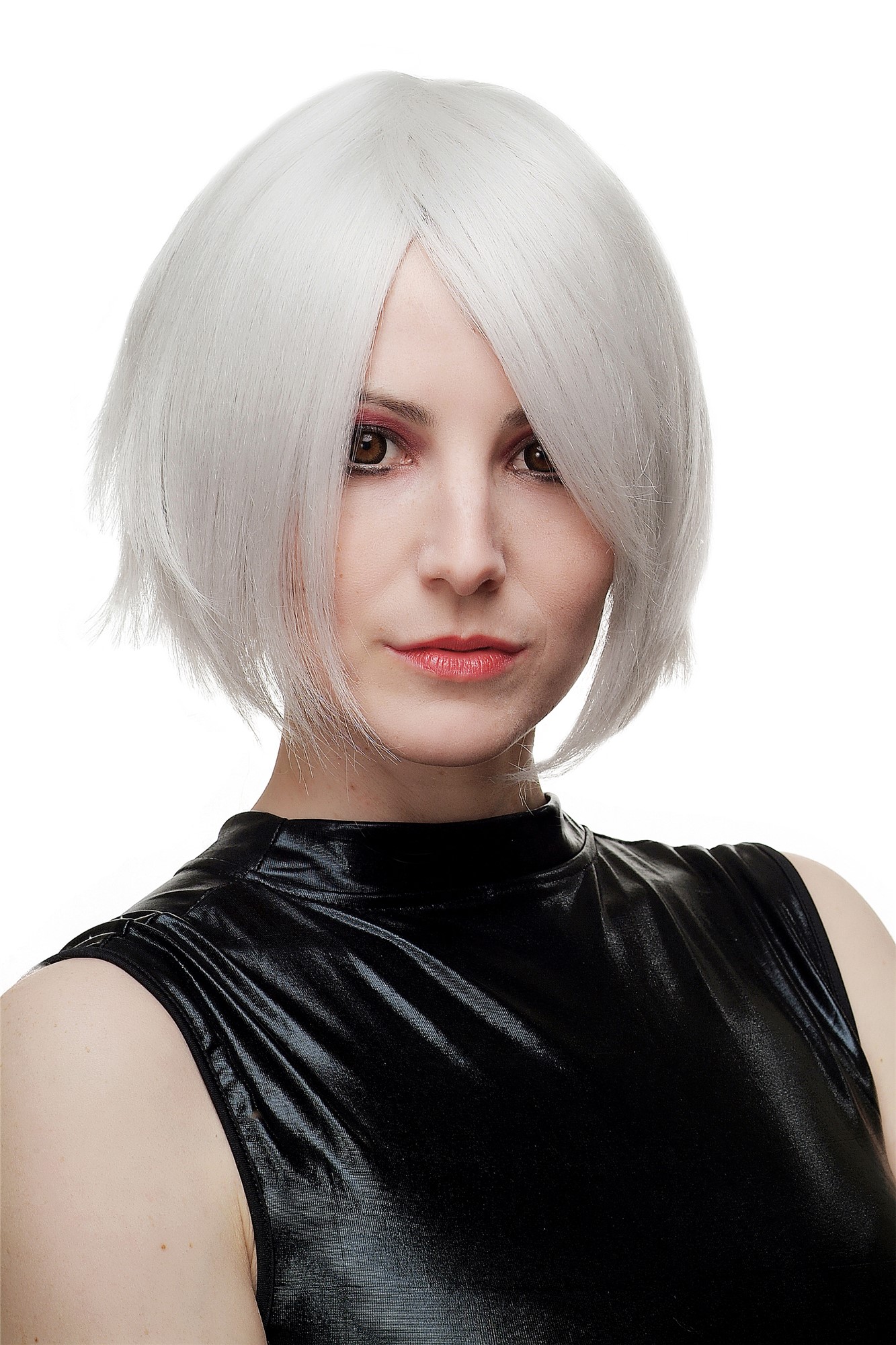 Lady wig women cosplay short wild grey white Bob Wave Goth 1261, front view, WIG ME UP: Your Perücken Online Shop Quality Wigs, Ladies, white-gray, straight, short