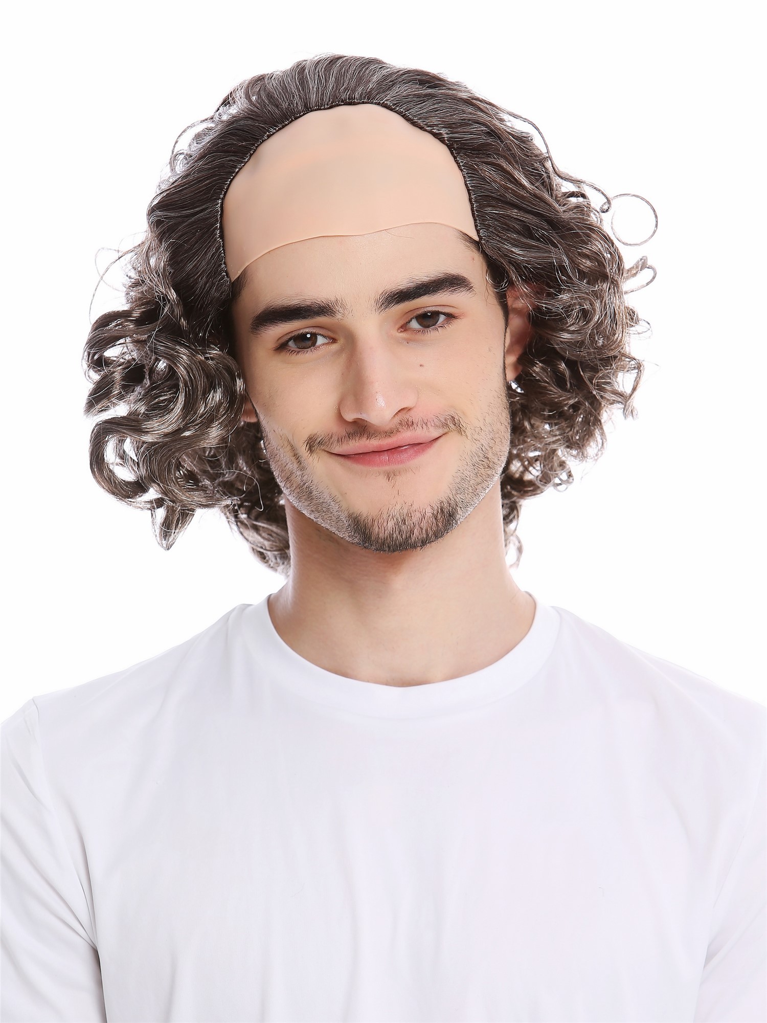 günstige Party Perücke, Perücke Halbglatze Grau Wild Locken Opa Professor 68-A-ZA4/ZA63, Ansicht 2, WIG ME UP: Ihr Perücken Online Shop lockige Party Perücke Grau schulterlange Haare für Herren