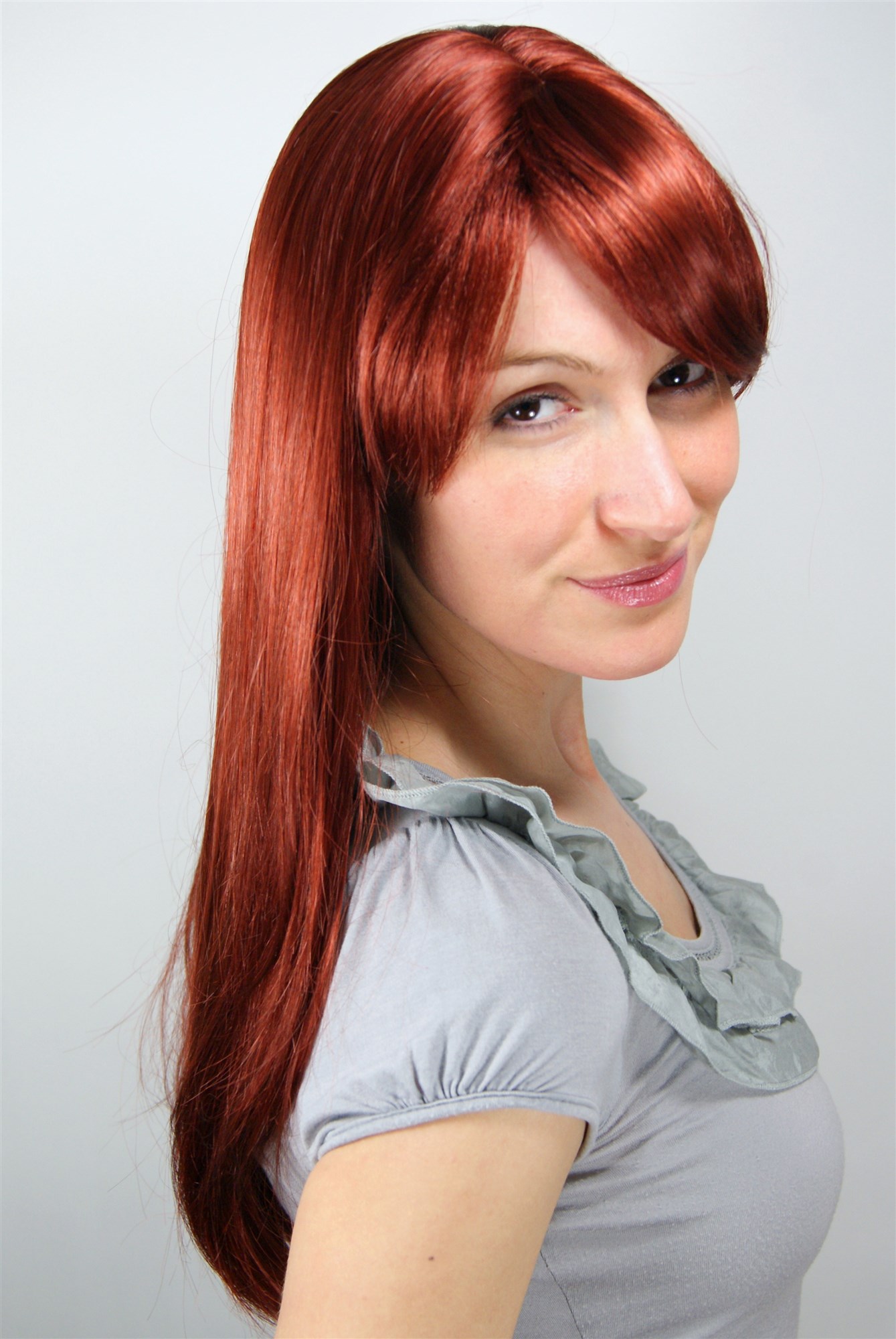 Lady women wig fringe parted straight long dark copper red 3115, view 2, WIG ME UP: Your Perücken Online Shop Quality Wigs, Ladies, Red, straight, long